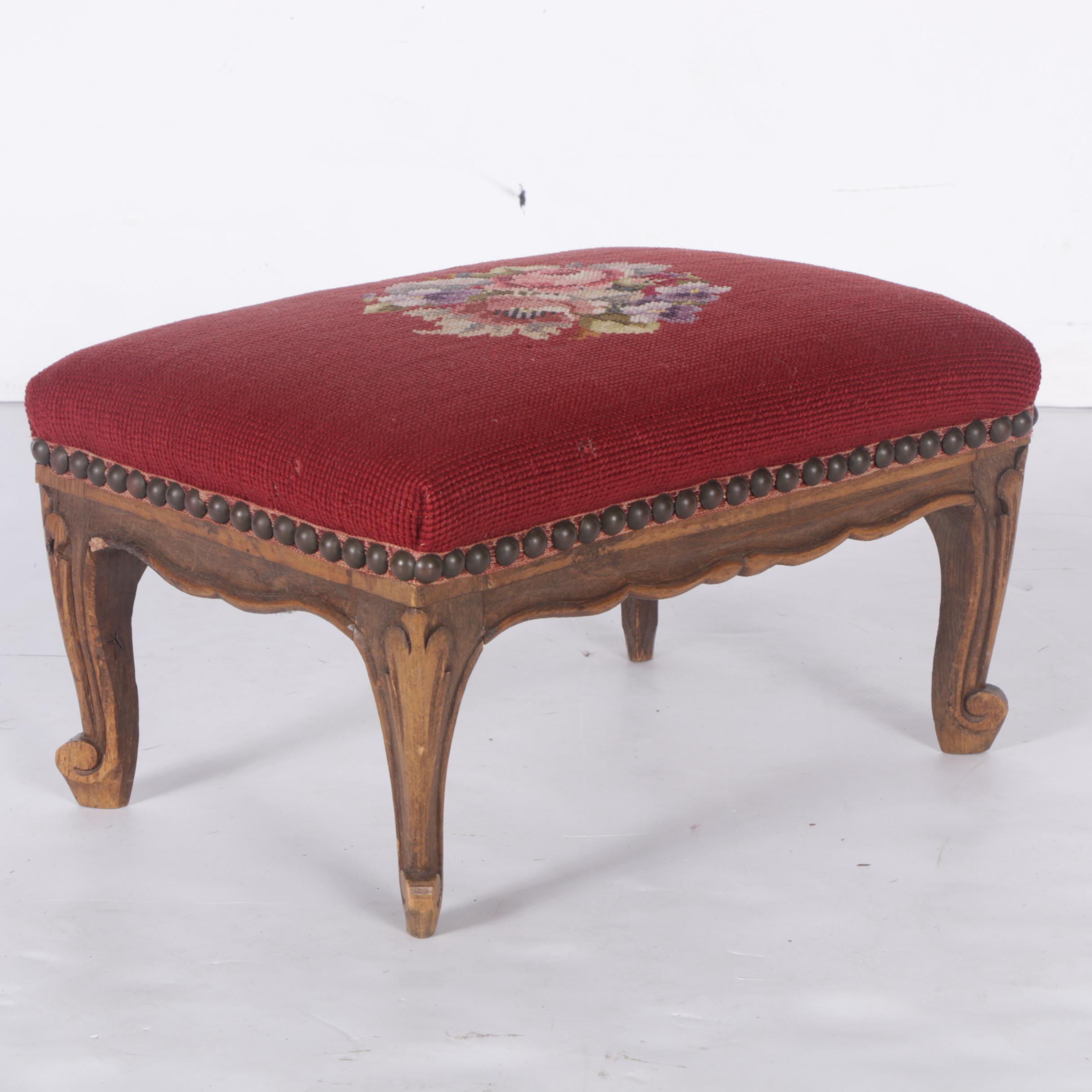 Floral Needlepoint Foot Stool