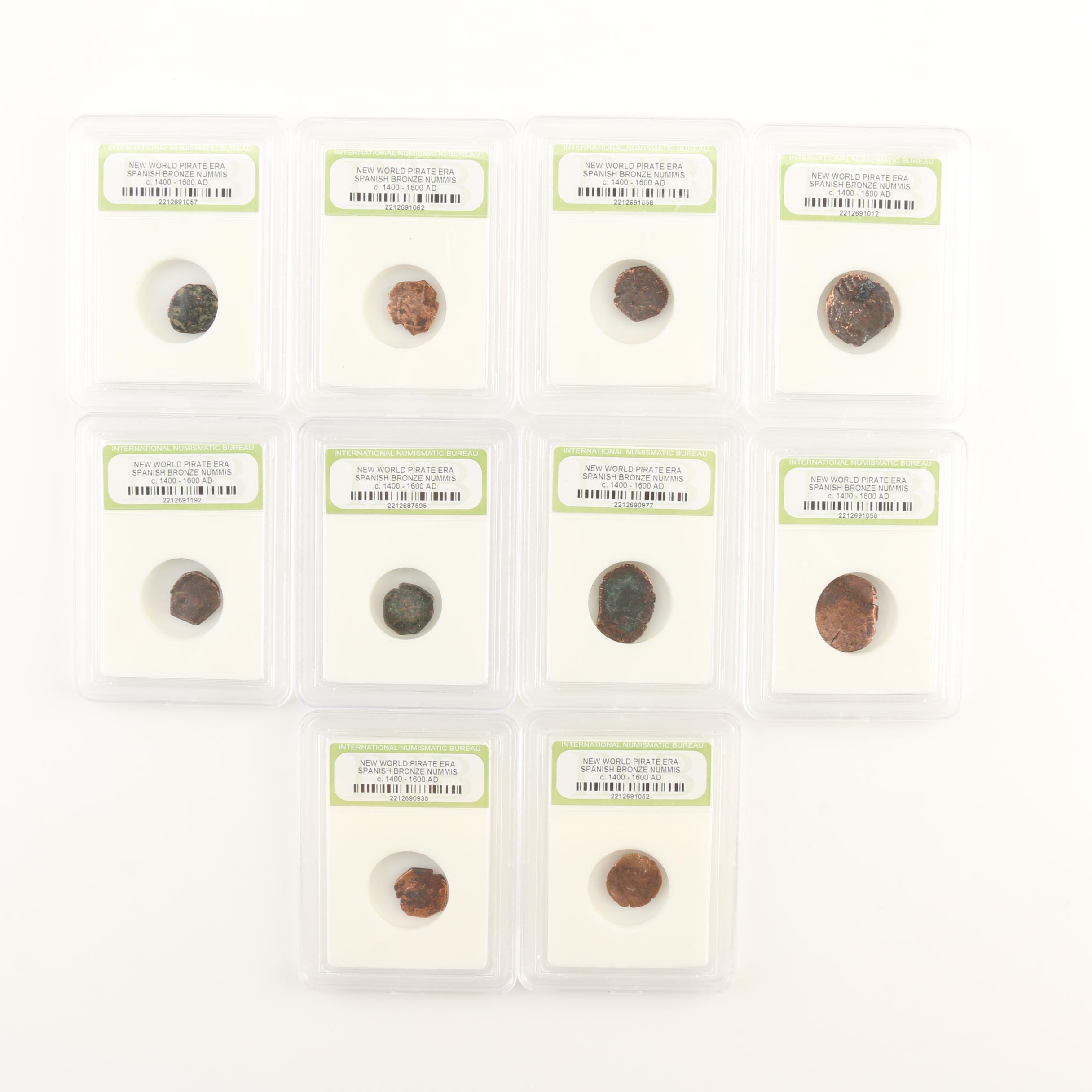 Ten New World Pirate Era Spanish Bronze Coins