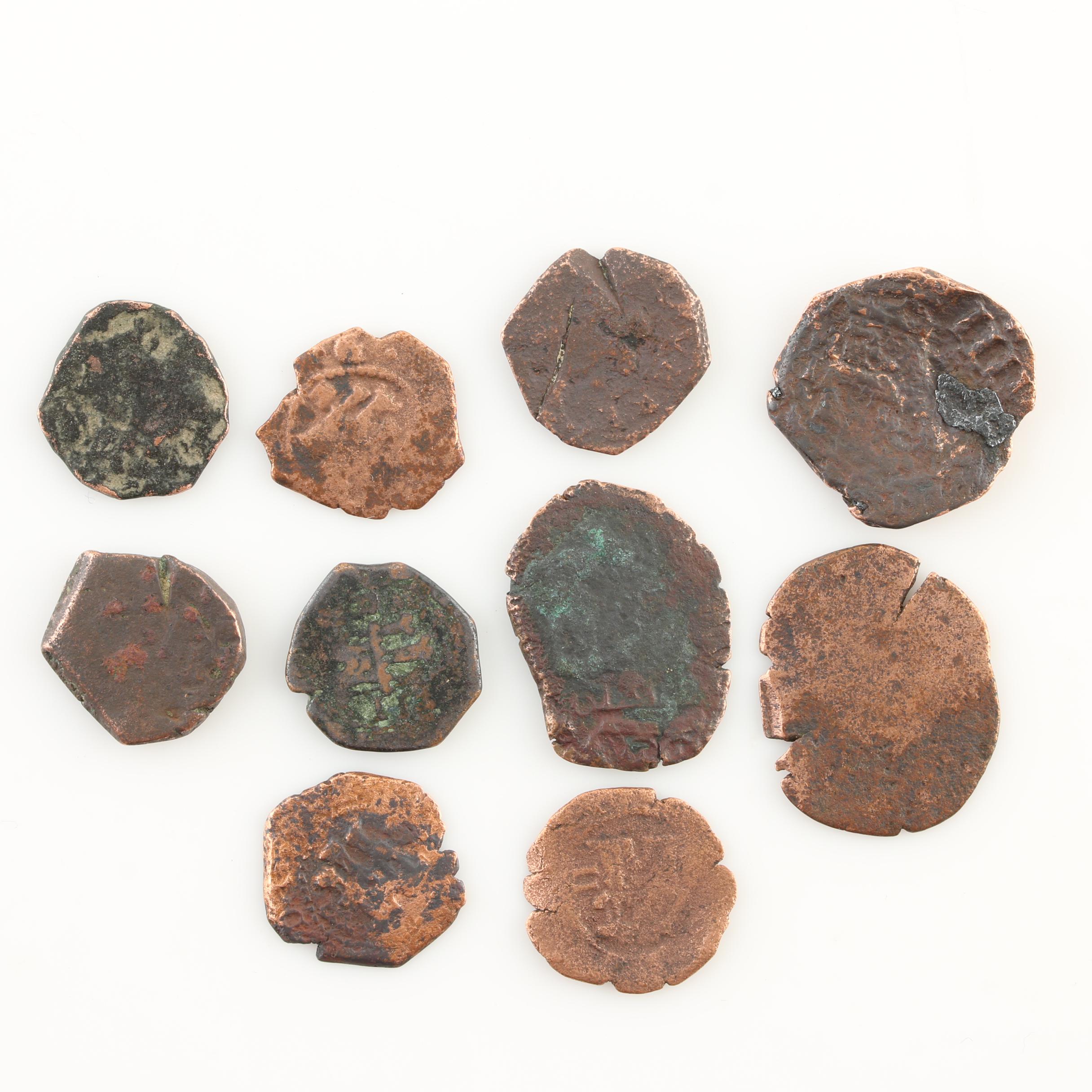 Ten New World Pirate Era Spanish Bronze Coins
