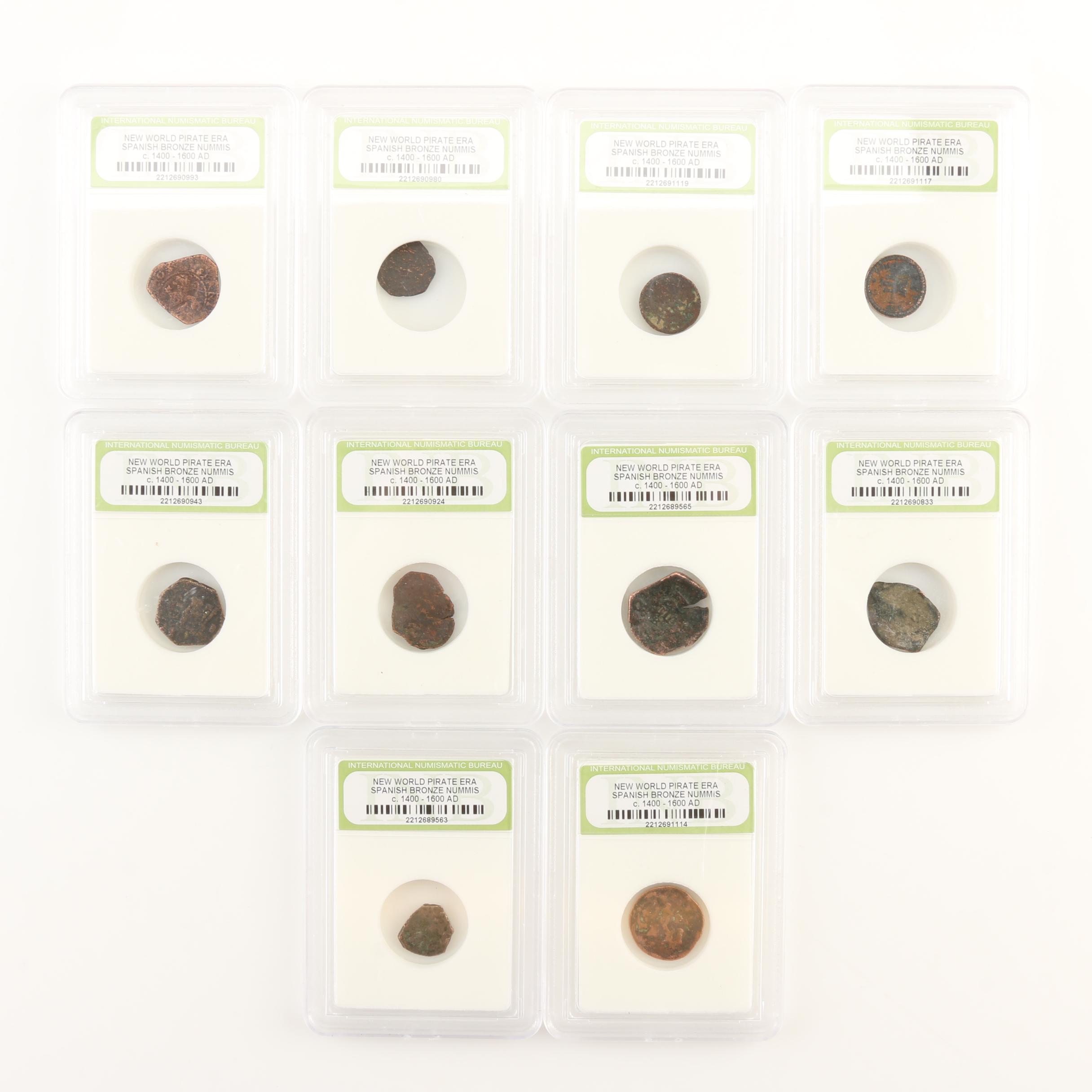 Ten New World Pirate Era Spanish Bronze Coins