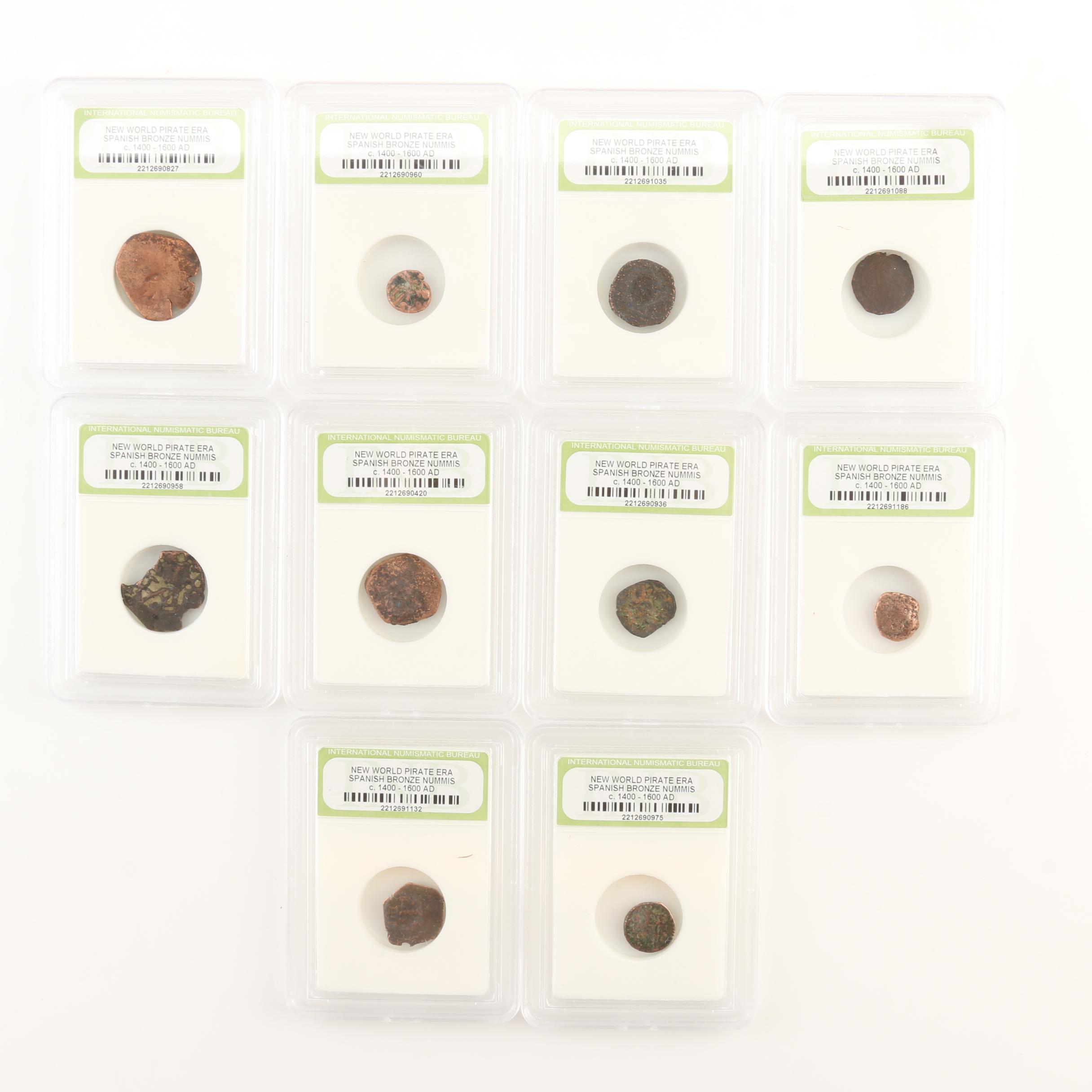 Ten New World Pirate Era Spanish Bronze Coins