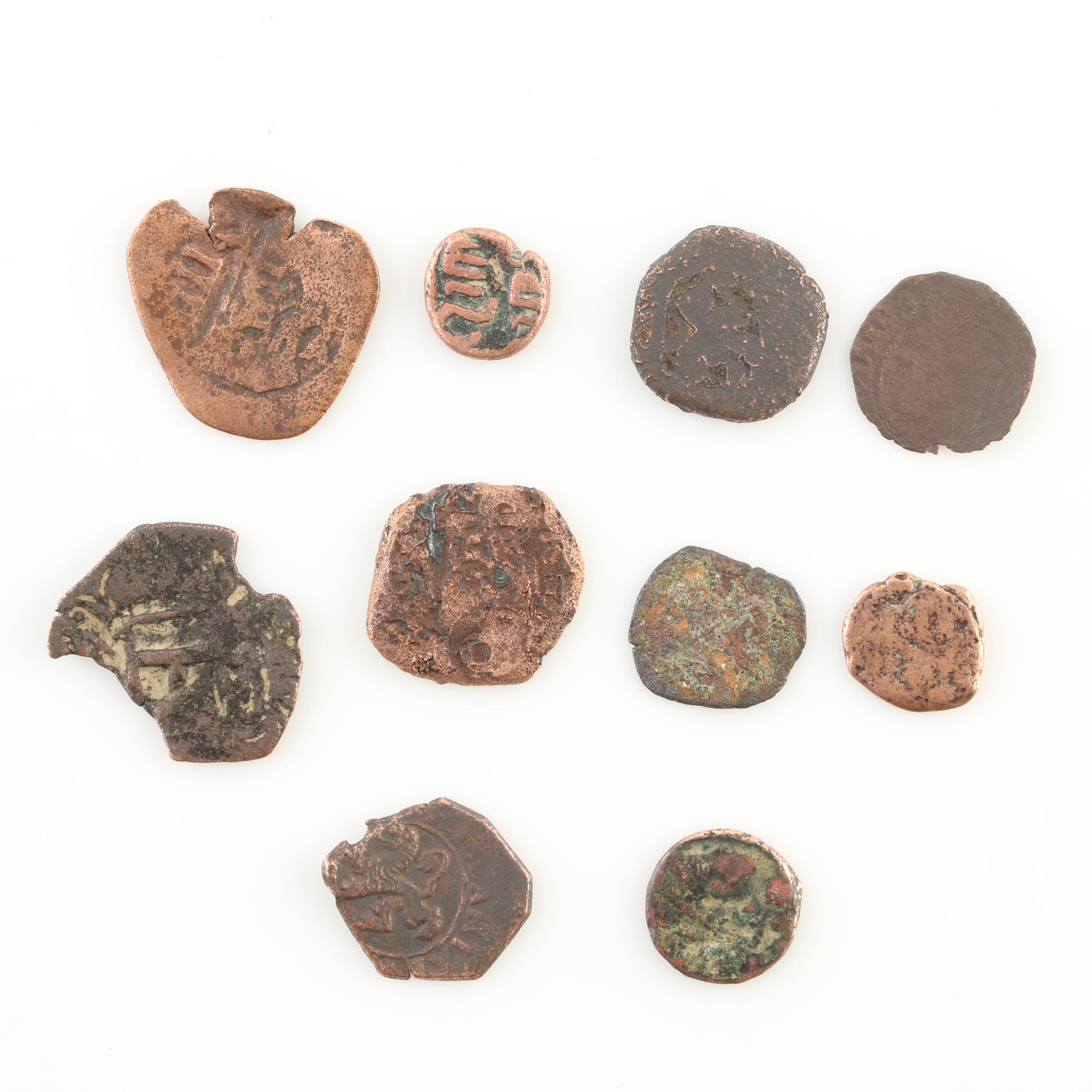 Ten New World Pirate Era Spanish Bronze Coins