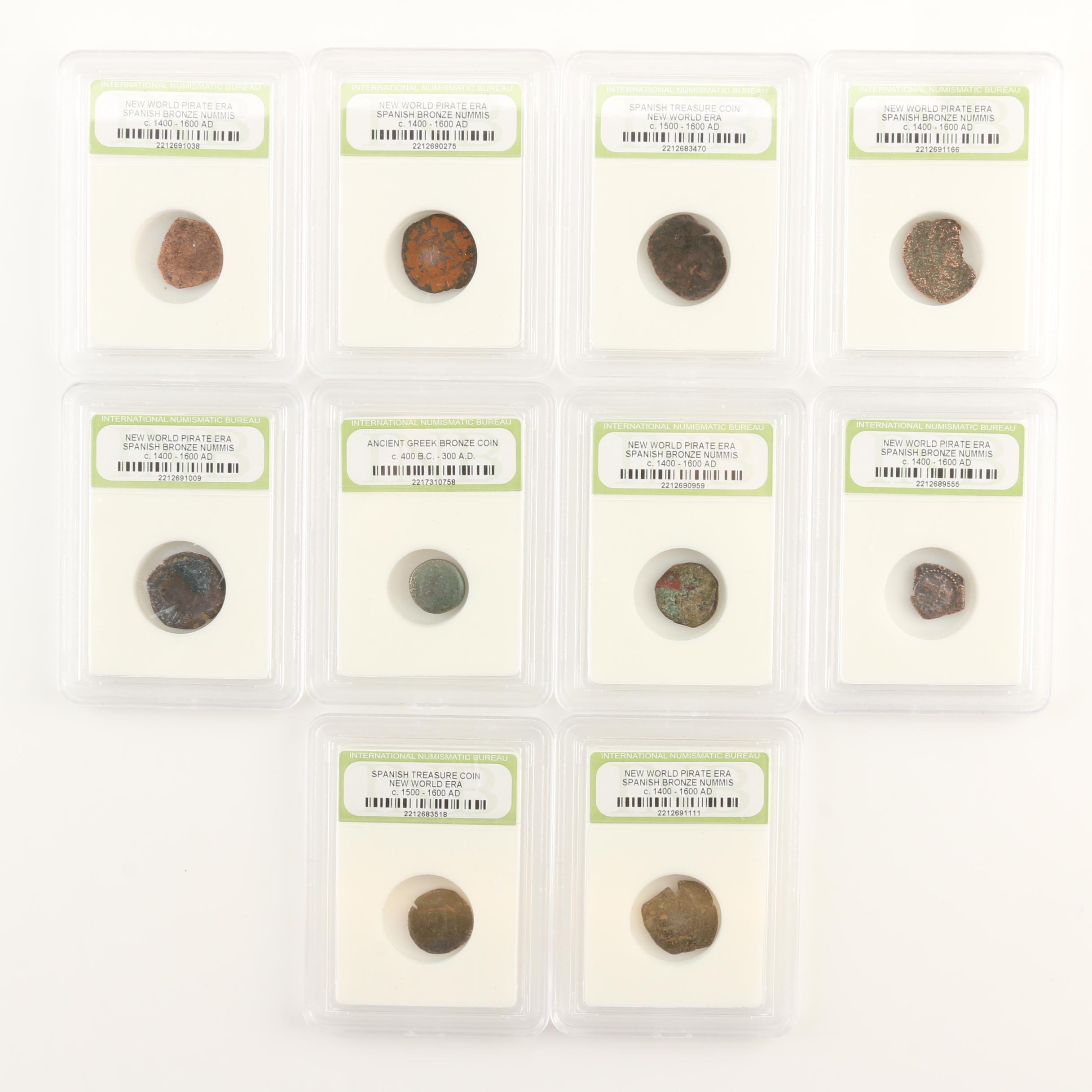 Ten New World Pirate Era Spanish Bronze Coins