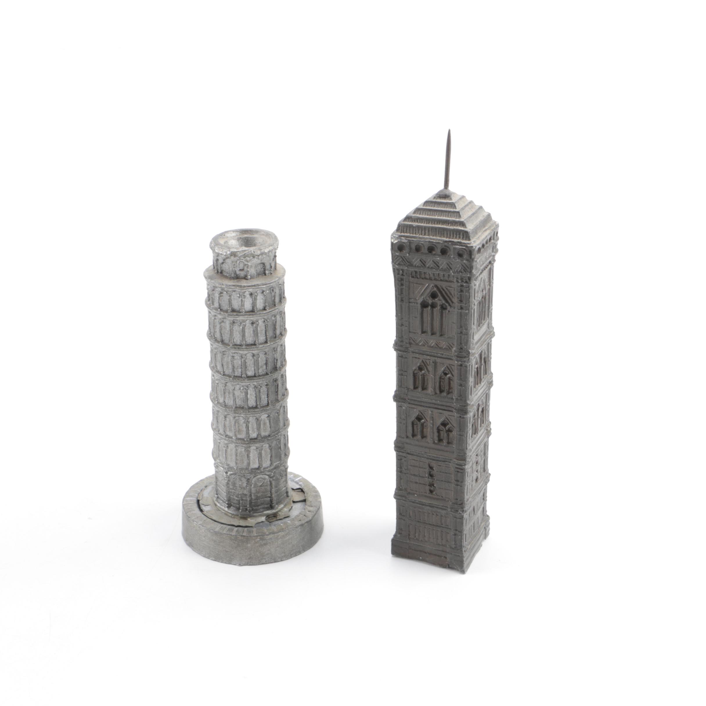 Vintage Metal Souvenir Figurines Including The Leaning Tower of Pisa