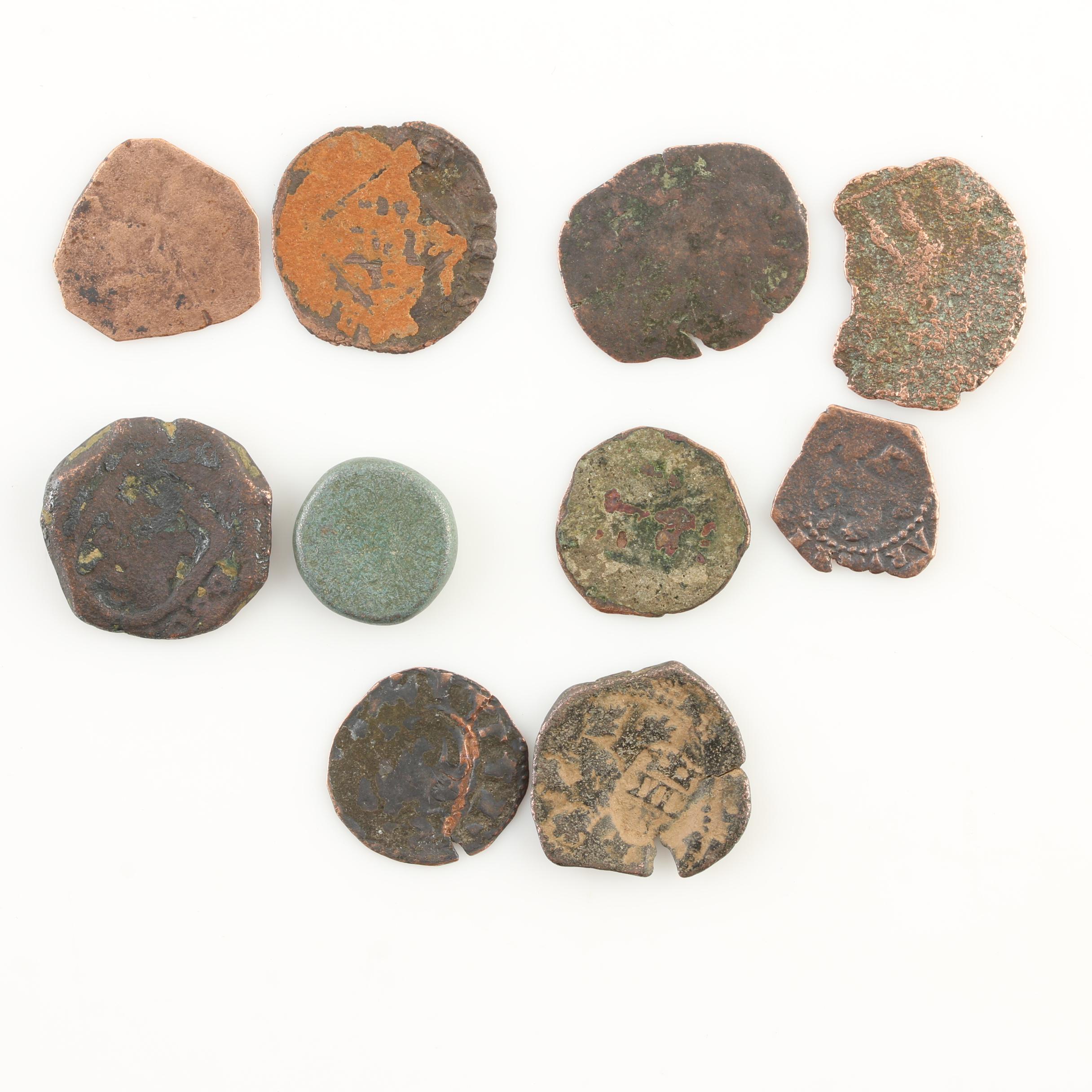 Ten New World Pirate Era Spanish Bronze Coins