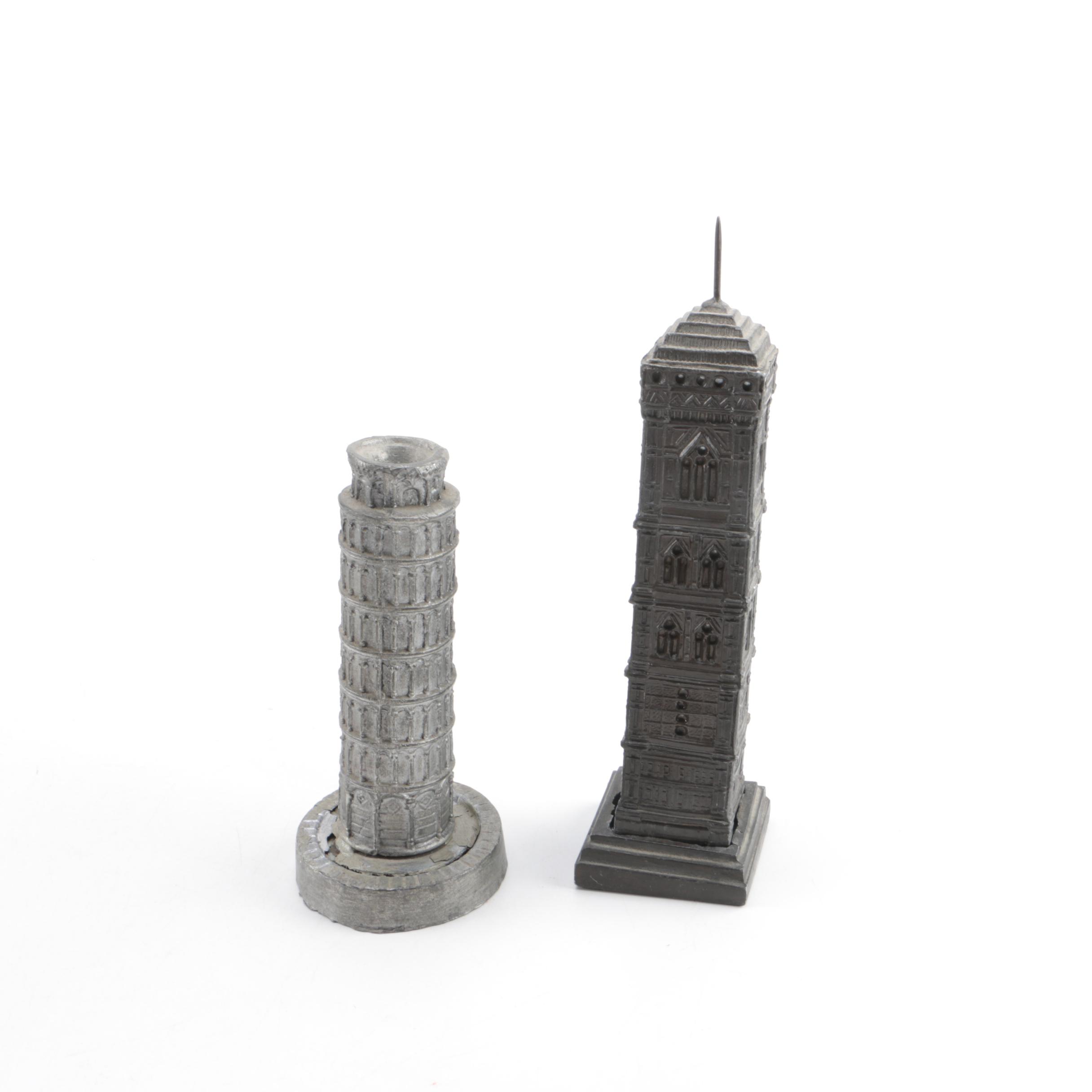 Vintage Metal Souvenir Figurines Including The Leaning Tower of Pisa