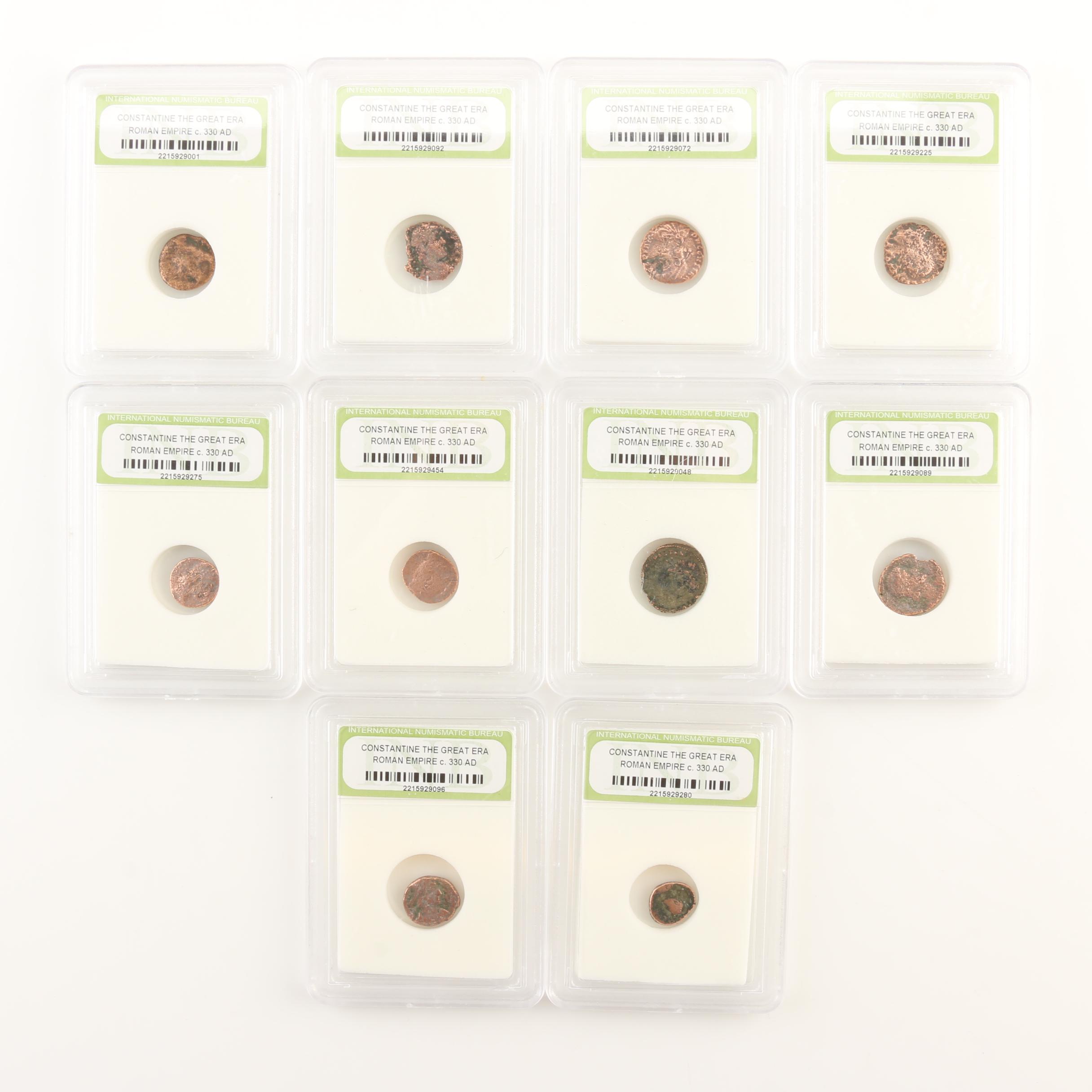 Ten Ancient Roman Imperial Bronze Coins from Constantine the Great's Era