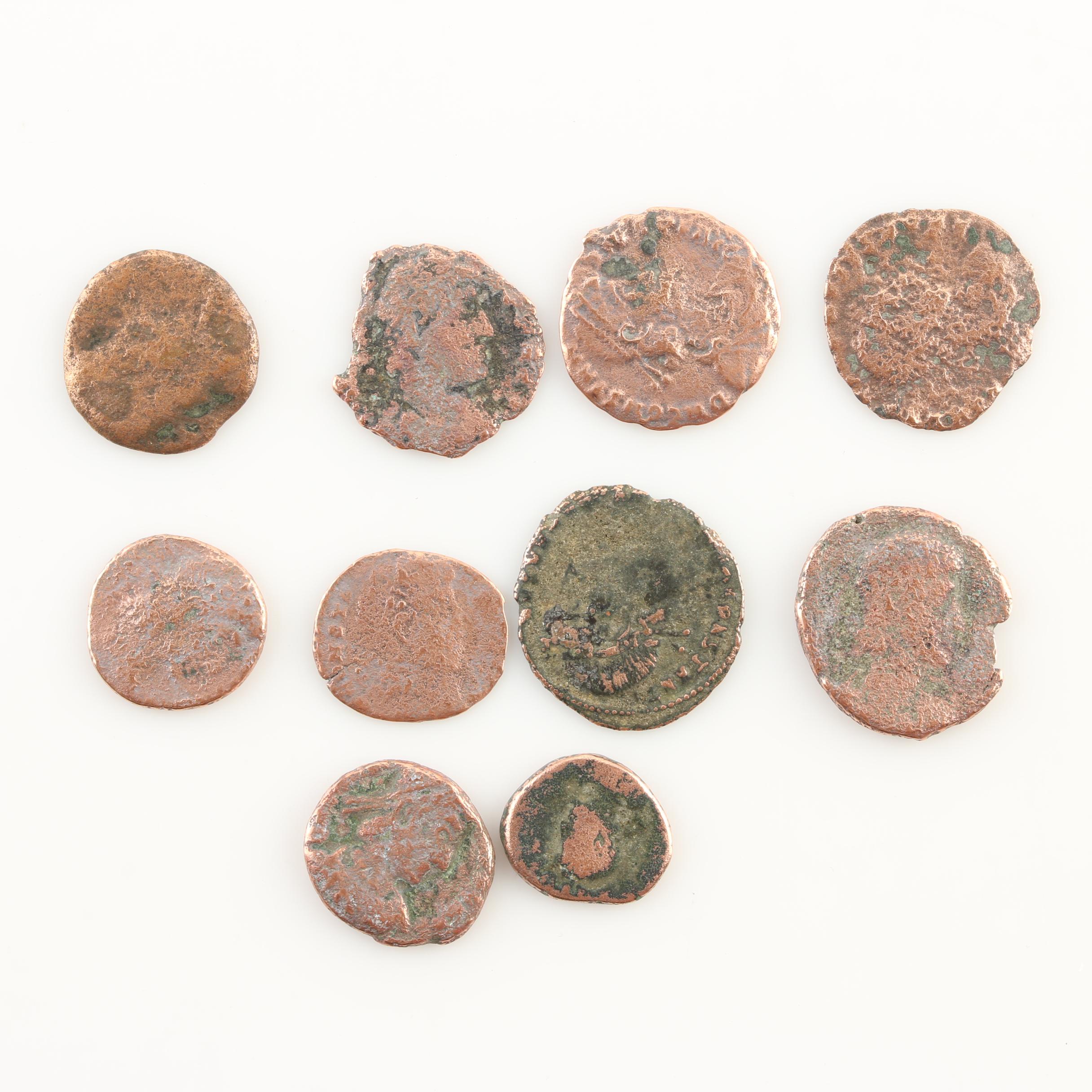 Ten Ancient Roman Imperial Bronze Coins from Constantine the Great's Era