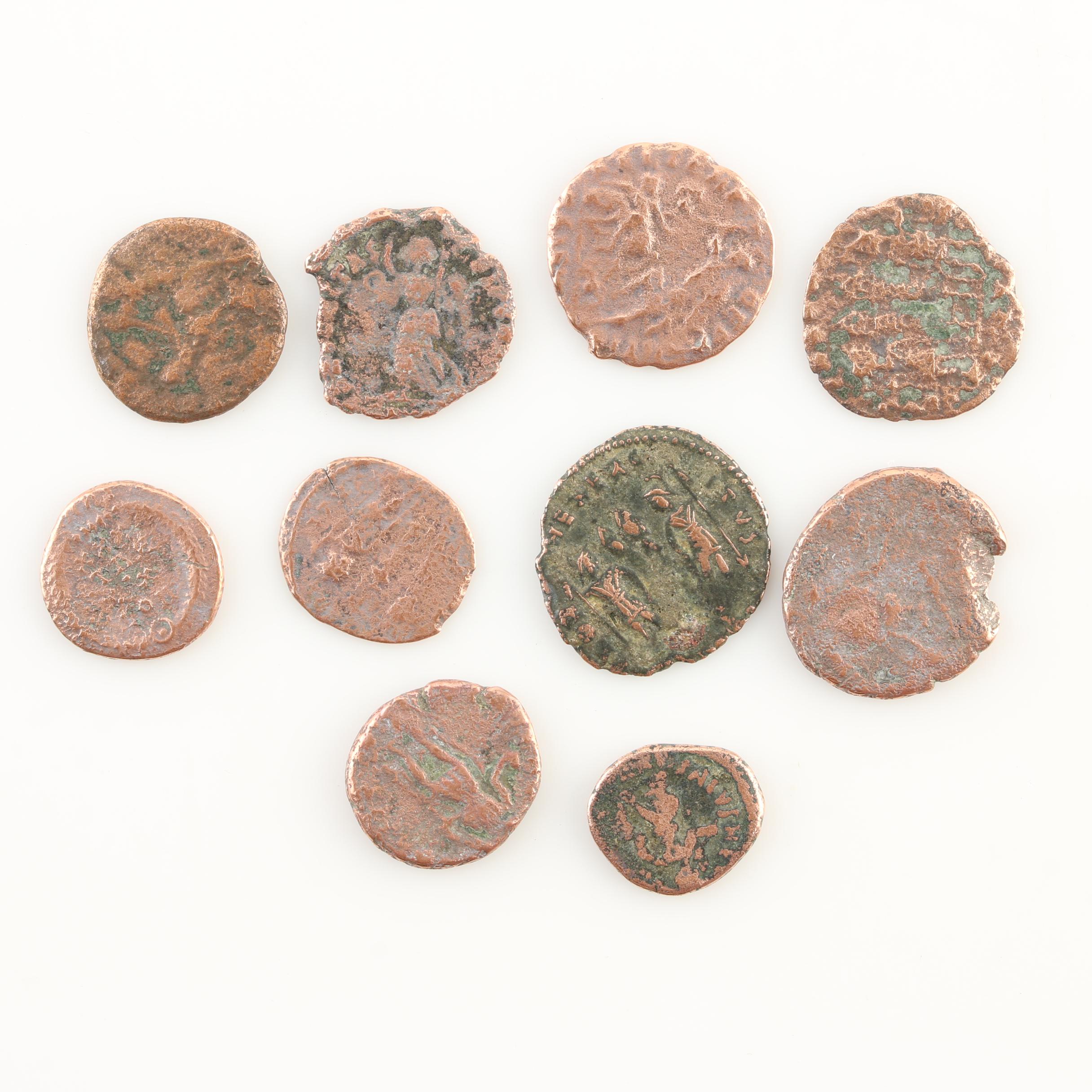 Ten Ancient Roman Imperial Bronze Coins from Constantine the Great's Era