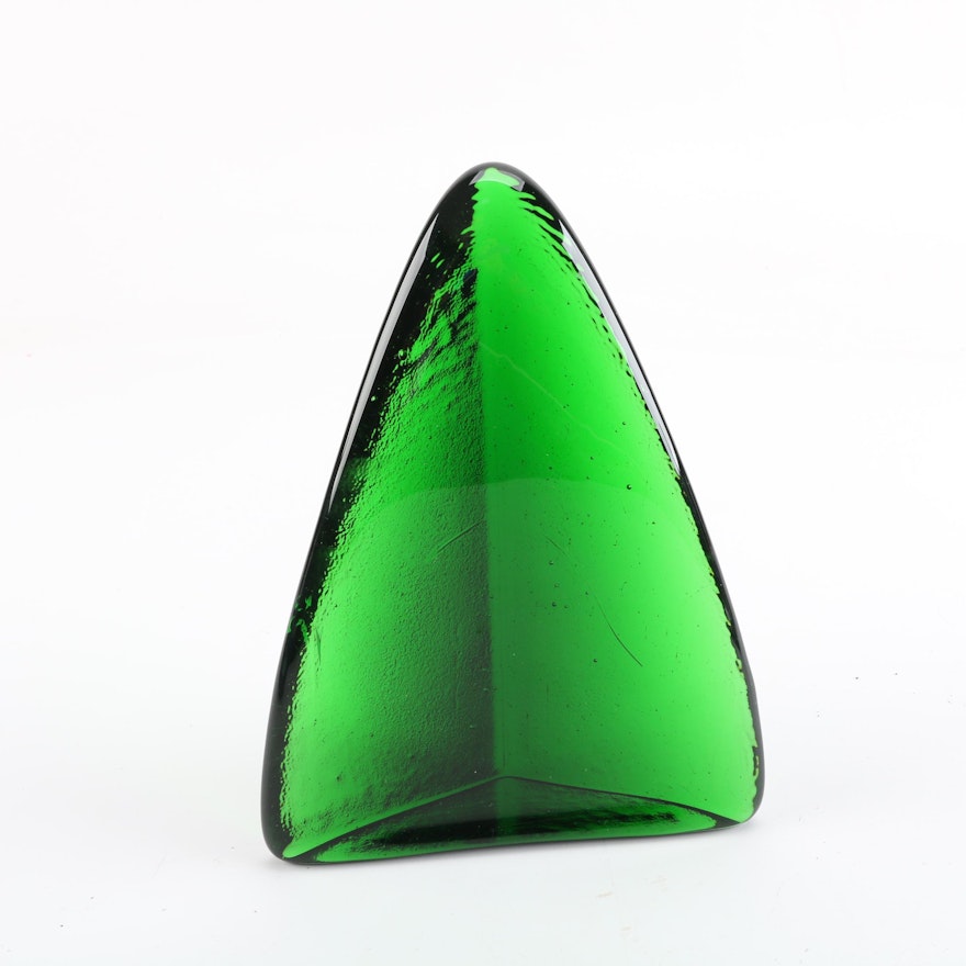 Green Triangular Glass Paperweight