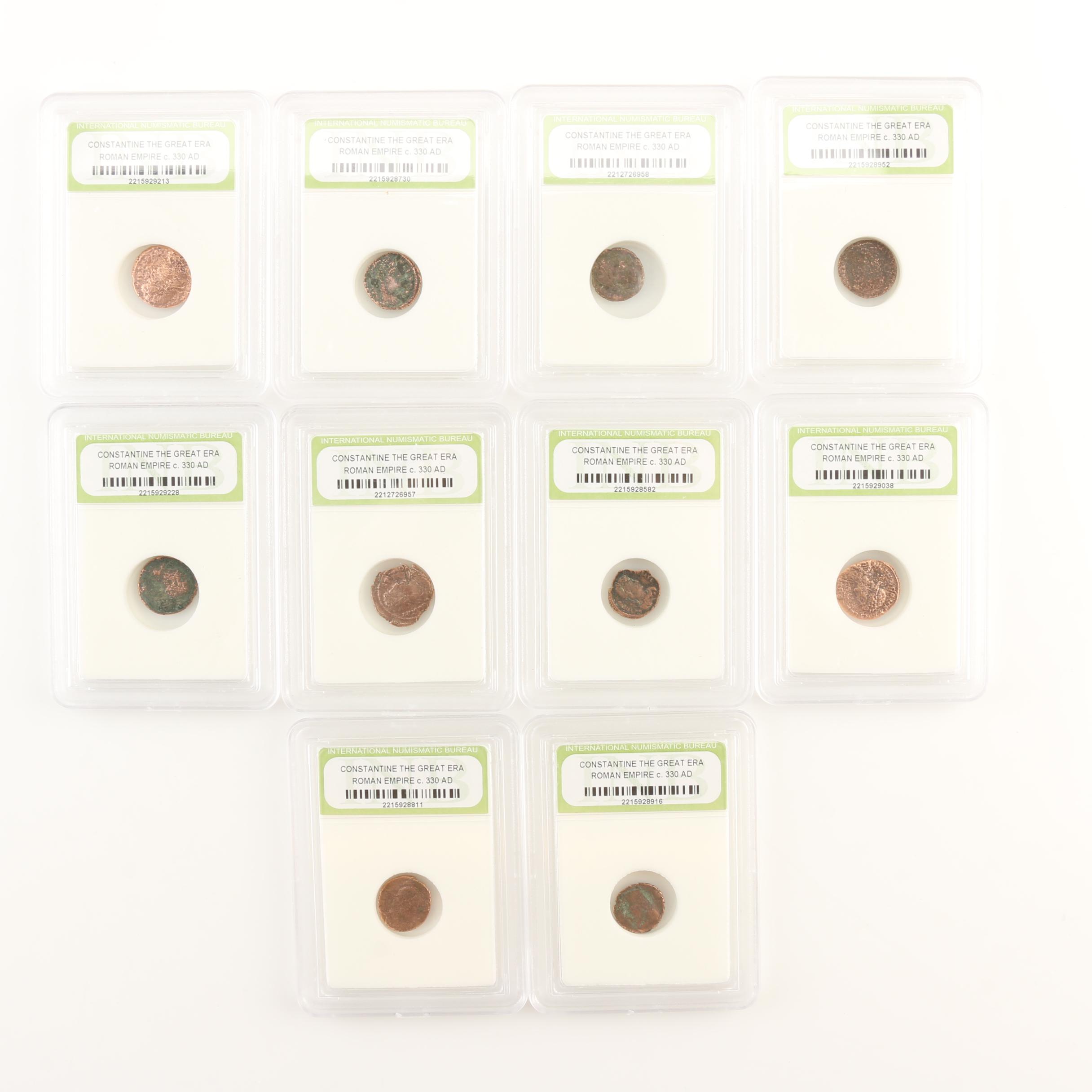 Ten Ancient Roman Imperial Bronze Coins from Constantine the Great's Era