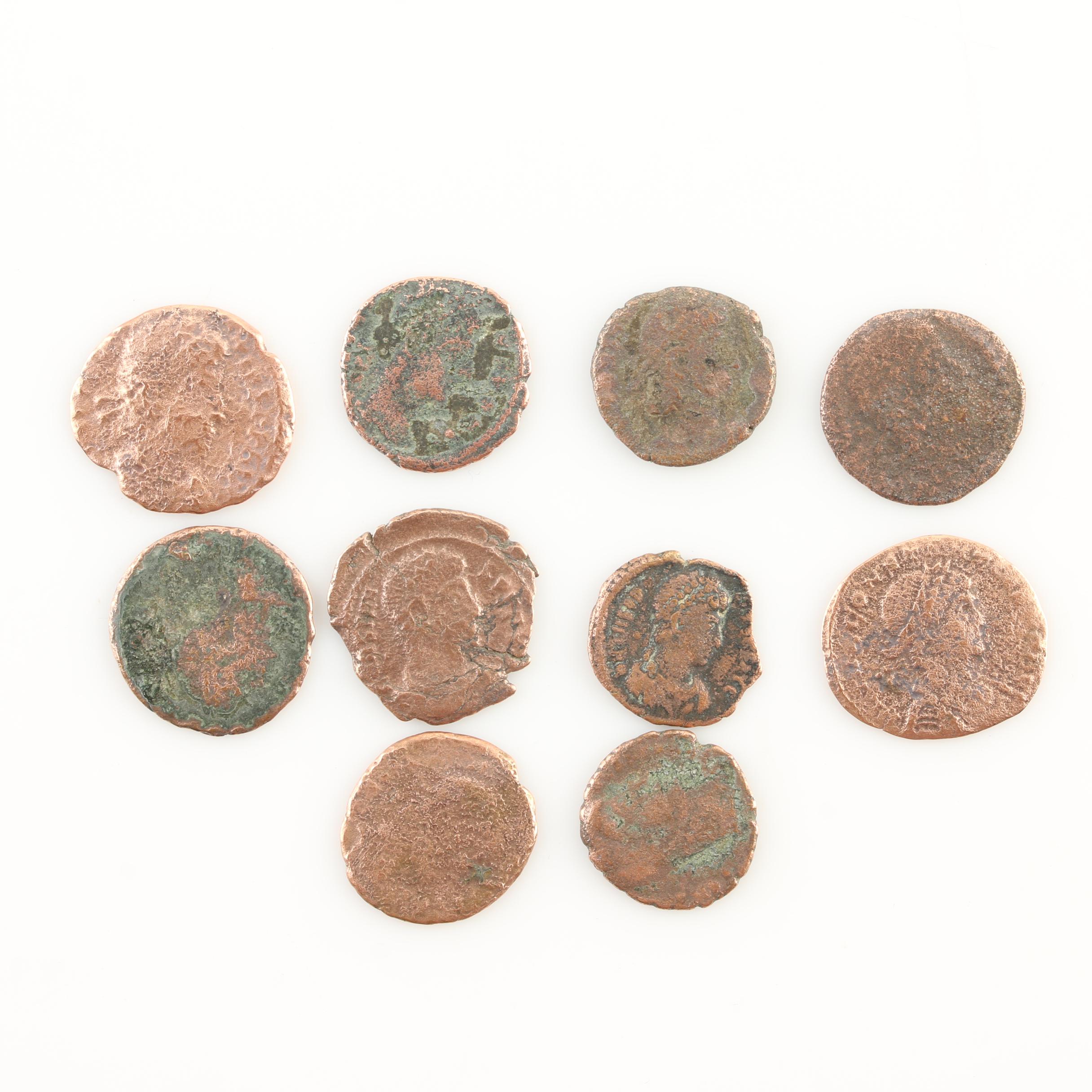 Ten Ancient Roman Imperial Bronze Coins from Constantine the Great's Era