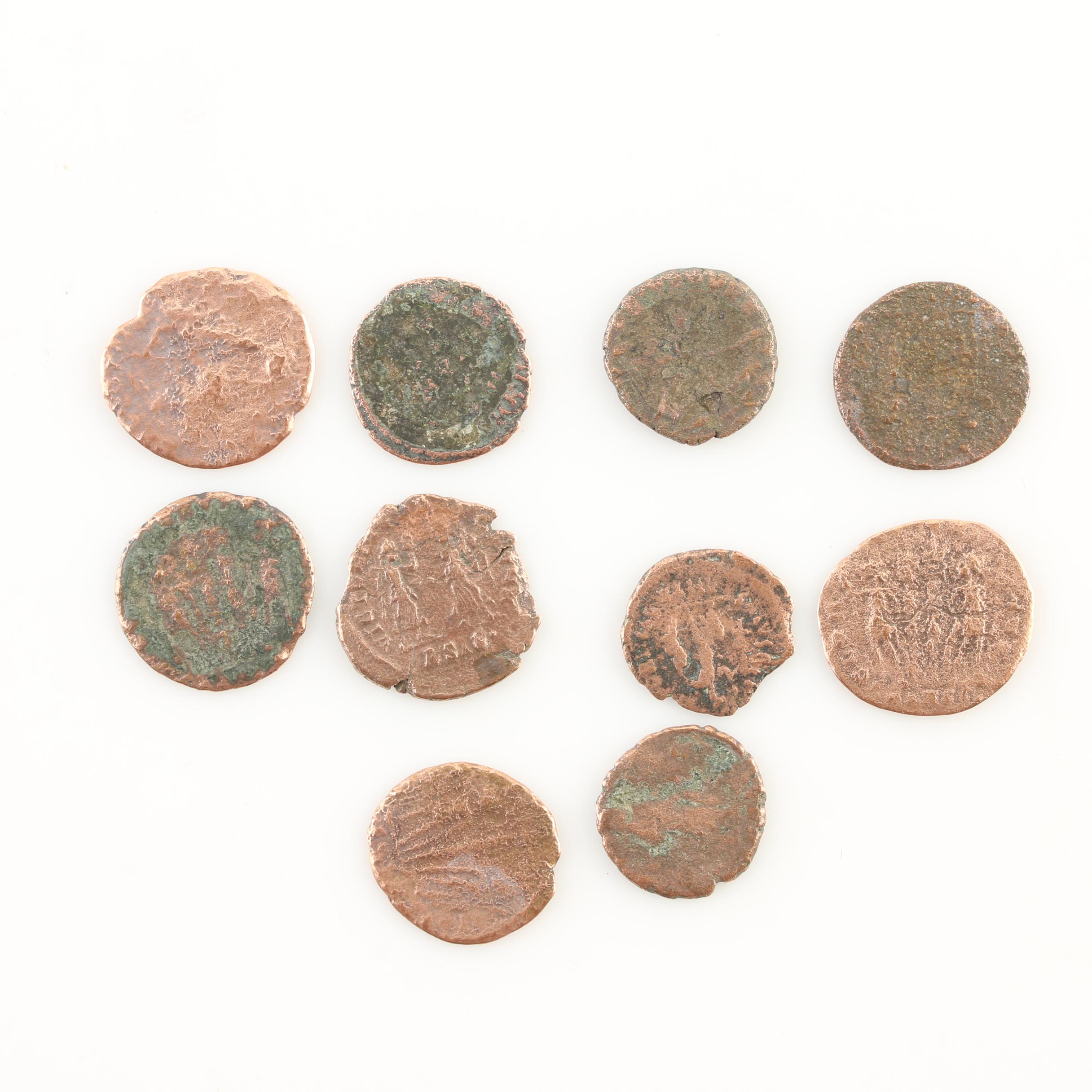 Ten Ancient Roman Imperial Bronze Coins from Constantine the Great's Era