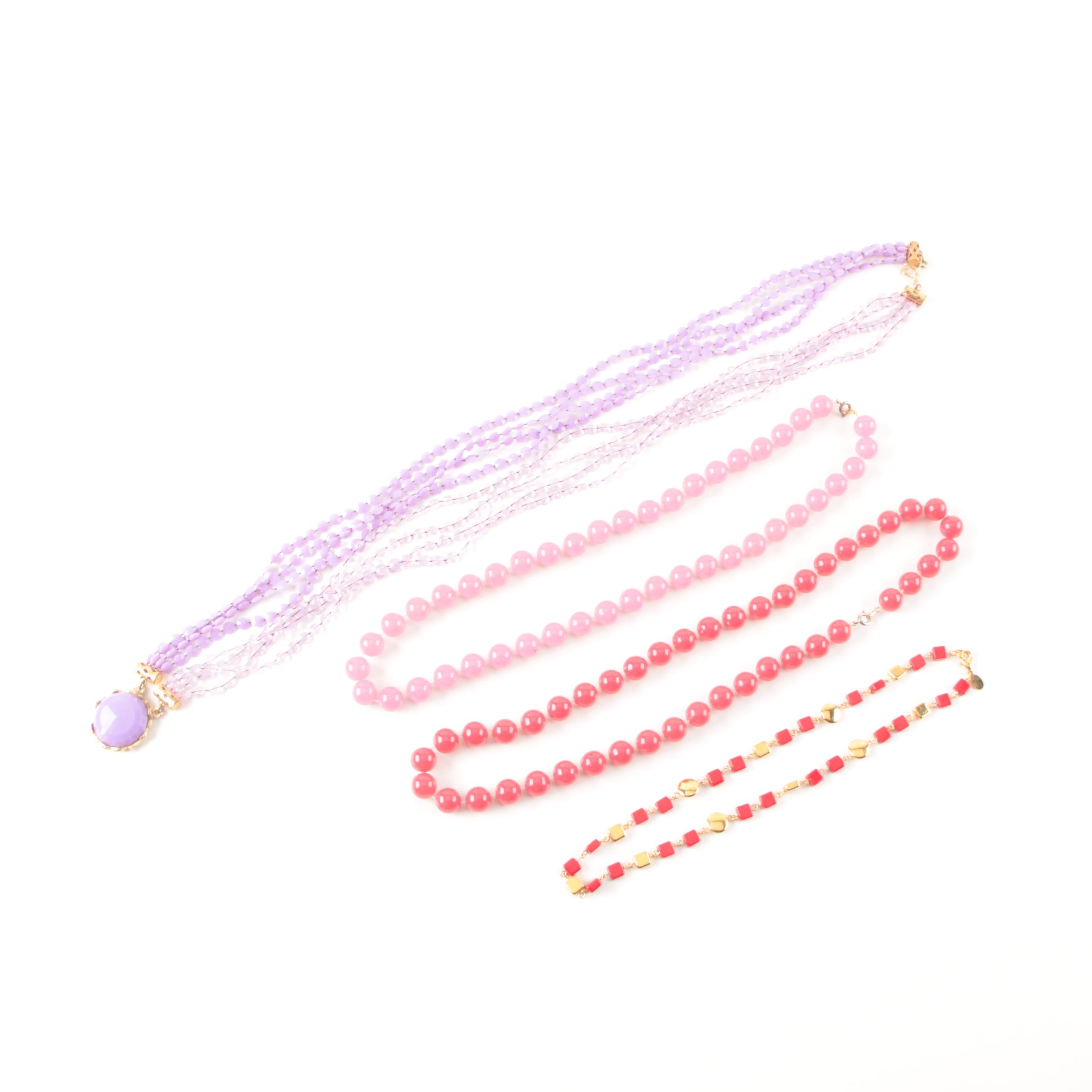 Purple and Pink Beaded Necklace Selection