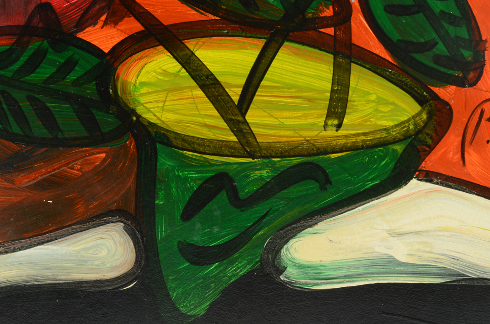 Peter Keil Vintage Oil Painting on Masonite "Green Flowers"