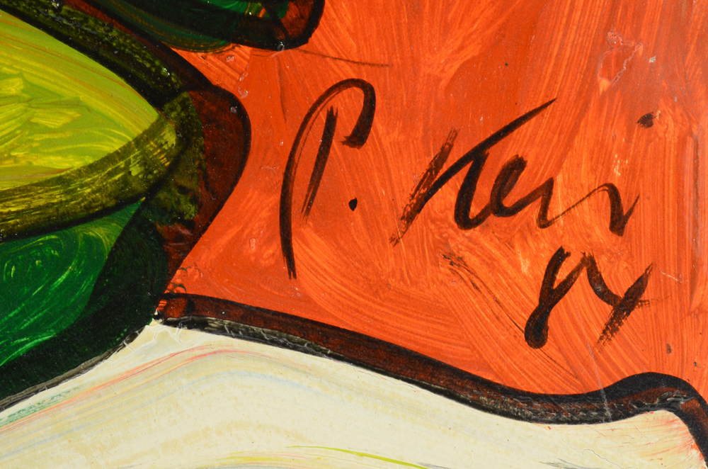 Peter Keil Vintage Oil Painting on Masonite "Green Flowers"