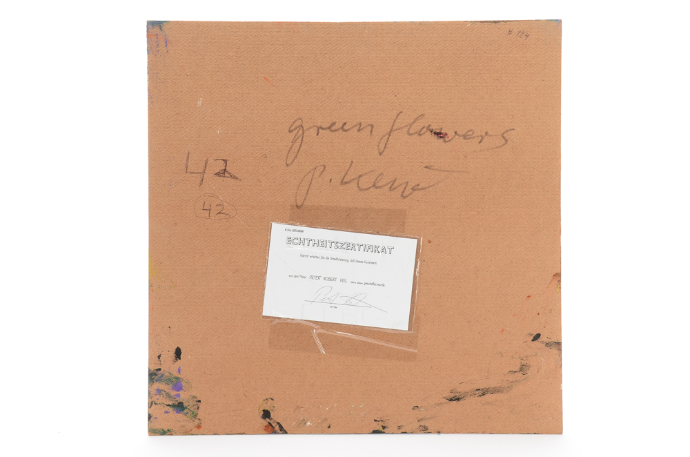 Peter Keil Vintage Oil Painting on Masonite "Green Flowers"