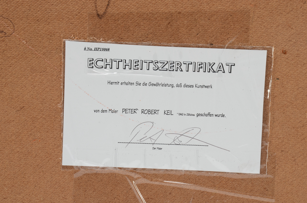 Peter Keil Vintage Oil Painting on Masonite "Green Flowers"