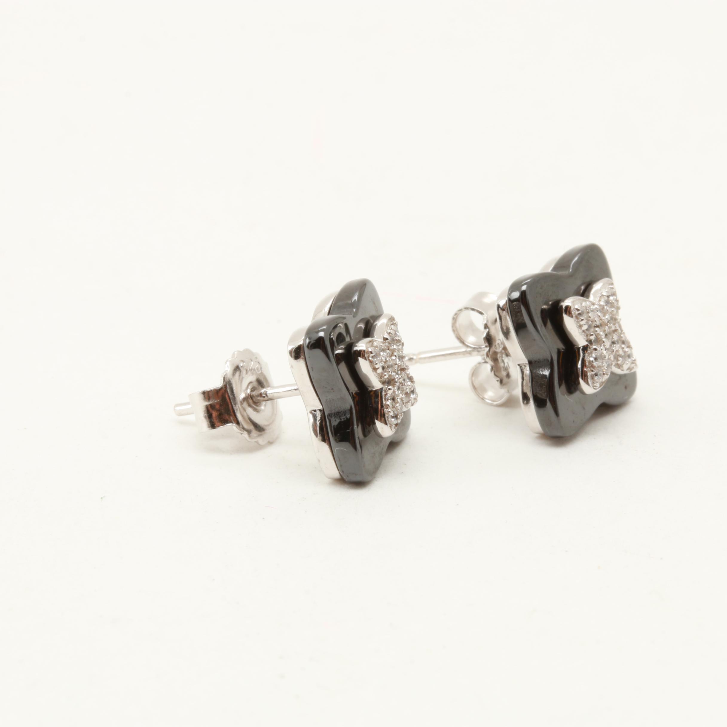 Sterling Silver Earrings Including Cubic Zirconia and Diamonds
