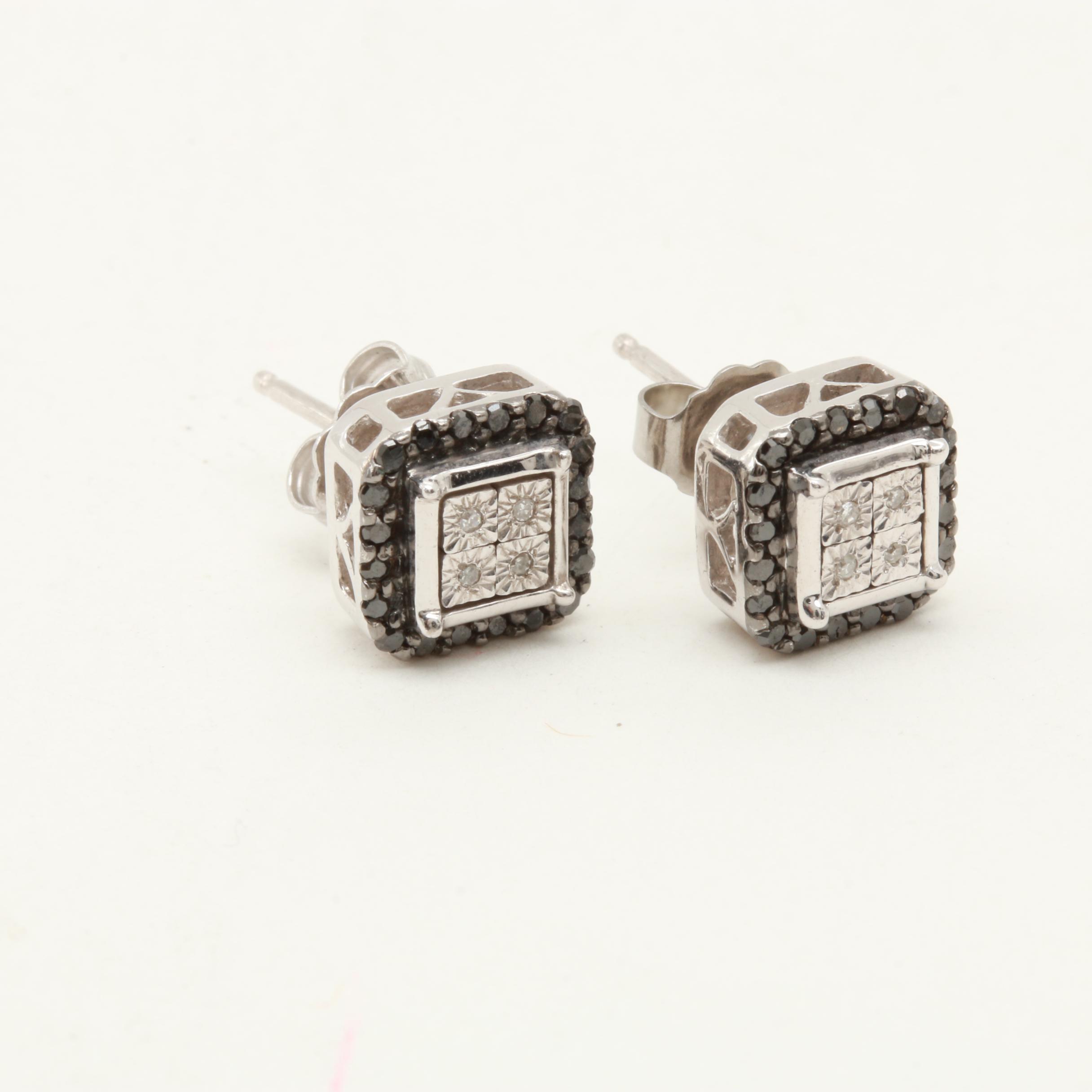 Sterling Silver Earrings Including Cubic Zirconia and Diamonds
