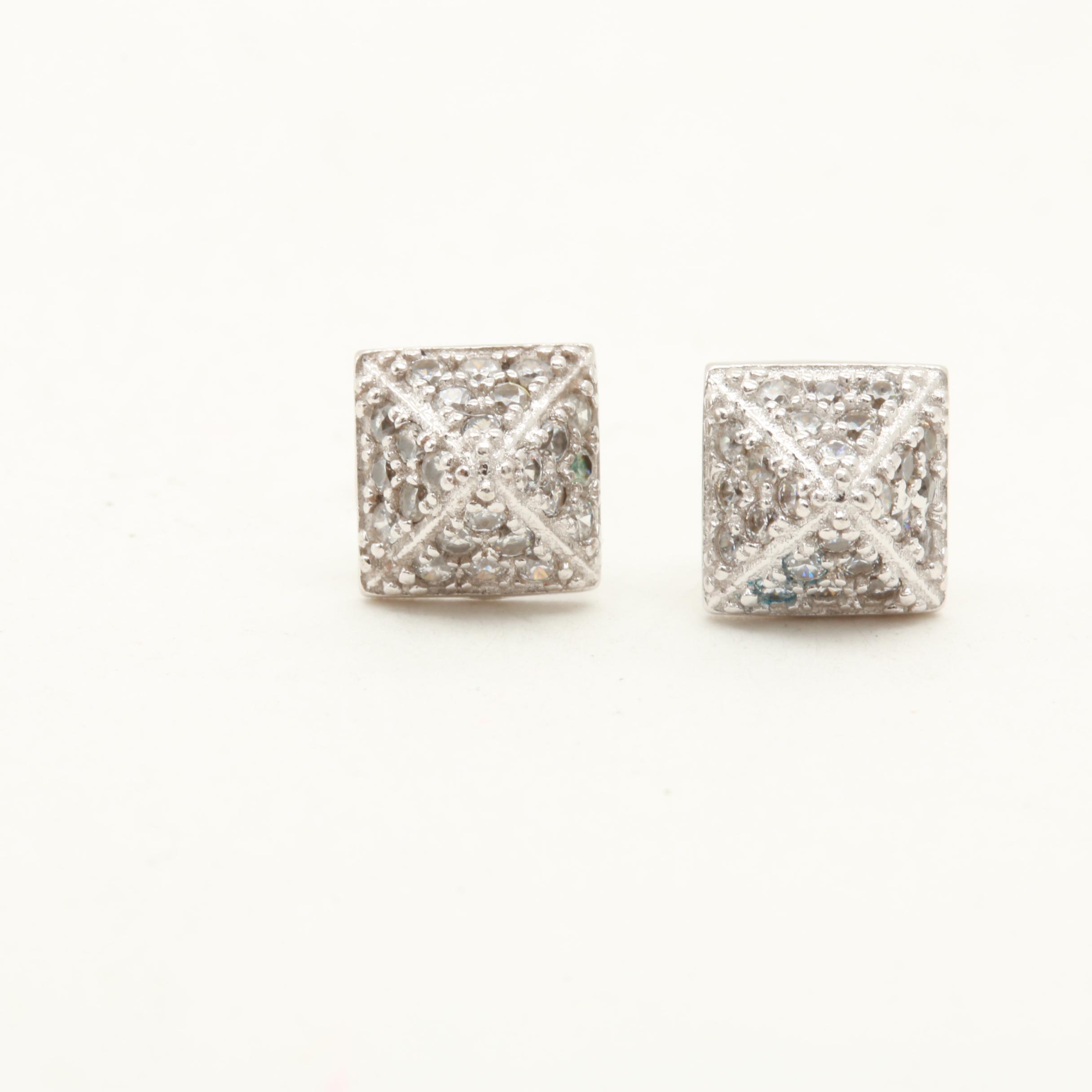 Sterling Silver Earrings Including Cubic Zirconia and Diamonds