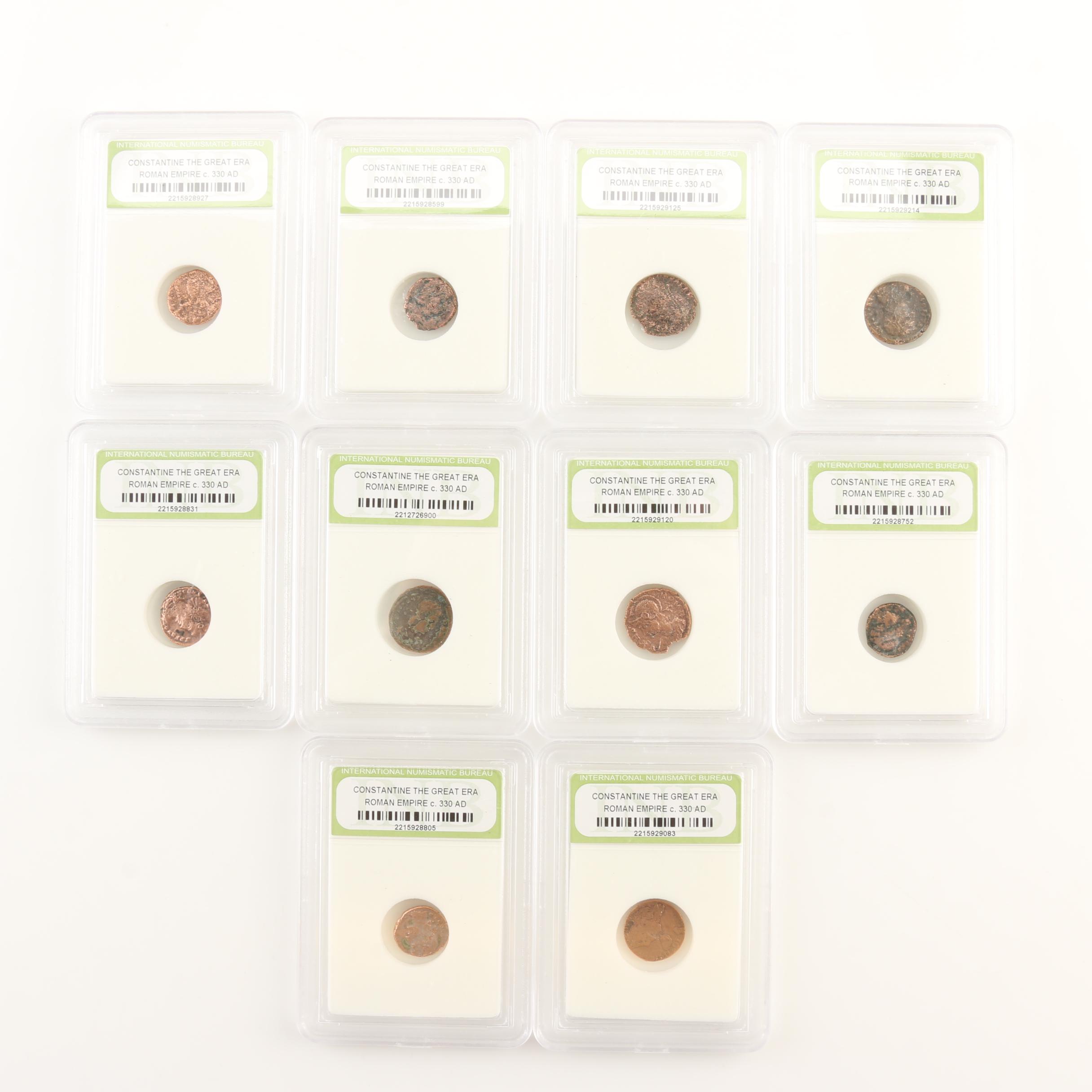 Ten Ancient Roman Imperial Bronze Coins from Constantine the Great's Era