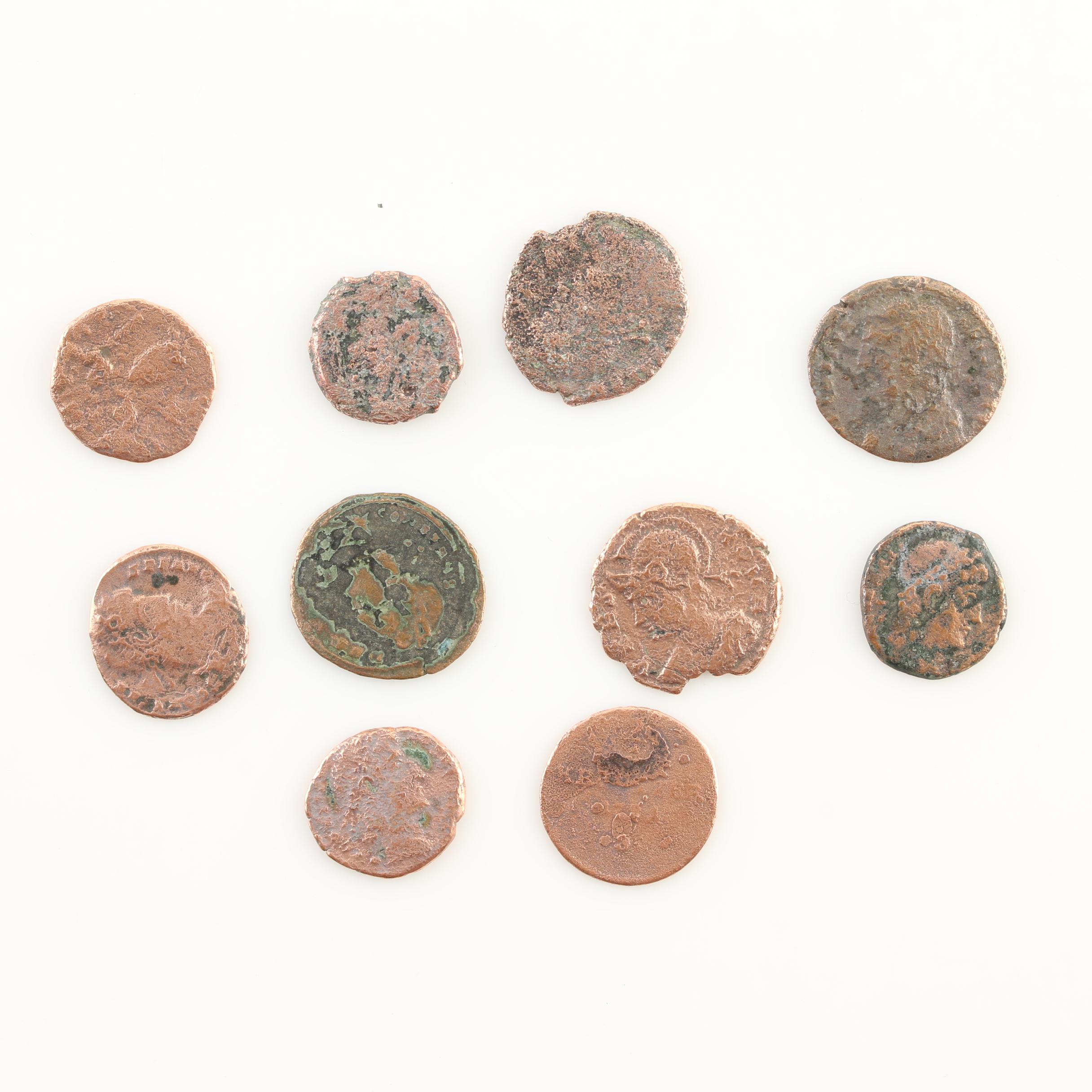 Ten Ancient Roman Imperial Bronze Coins from Constantine the Great's Era