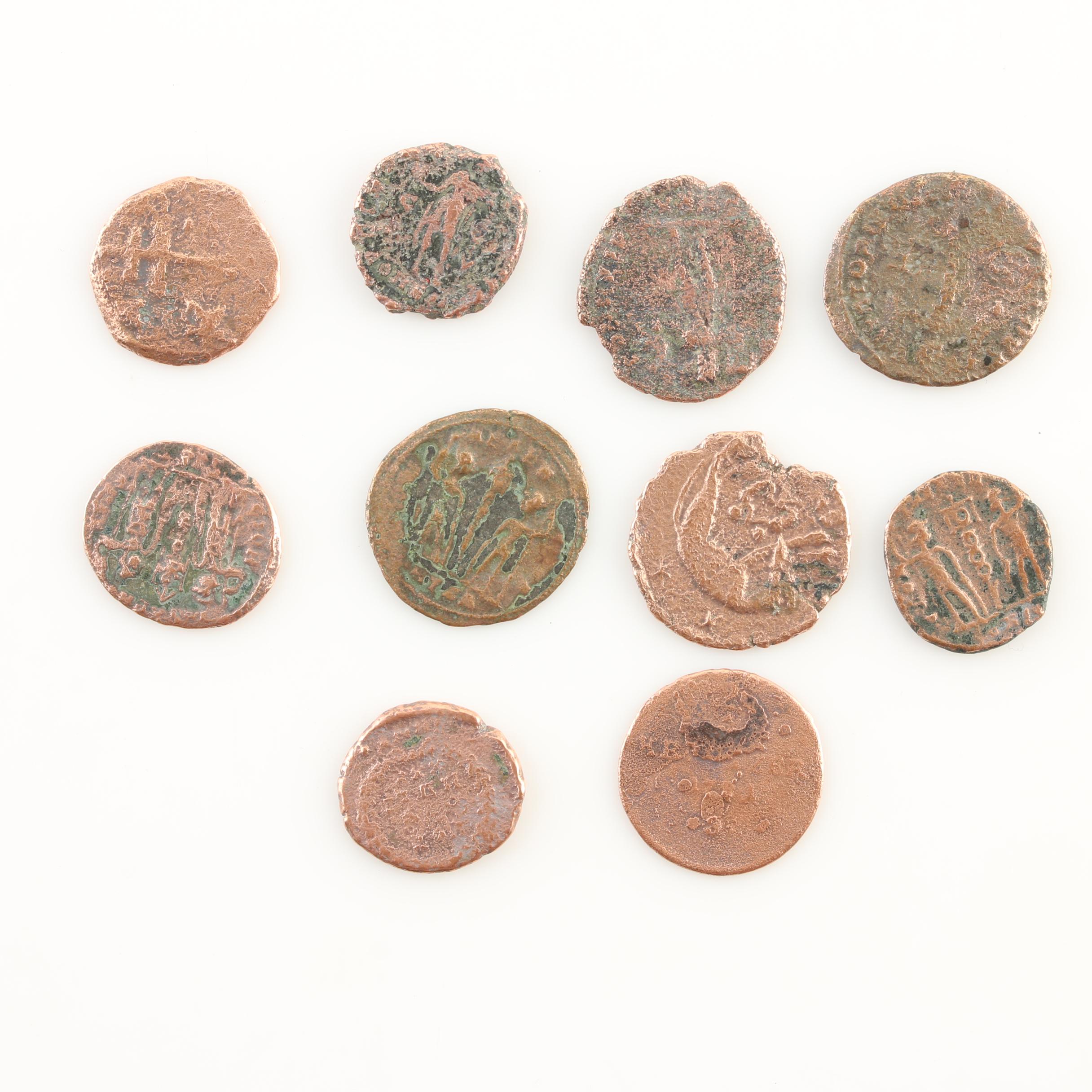 Ten Ancient Roman Imperial Bronze Coins from Constantine the Great's Era