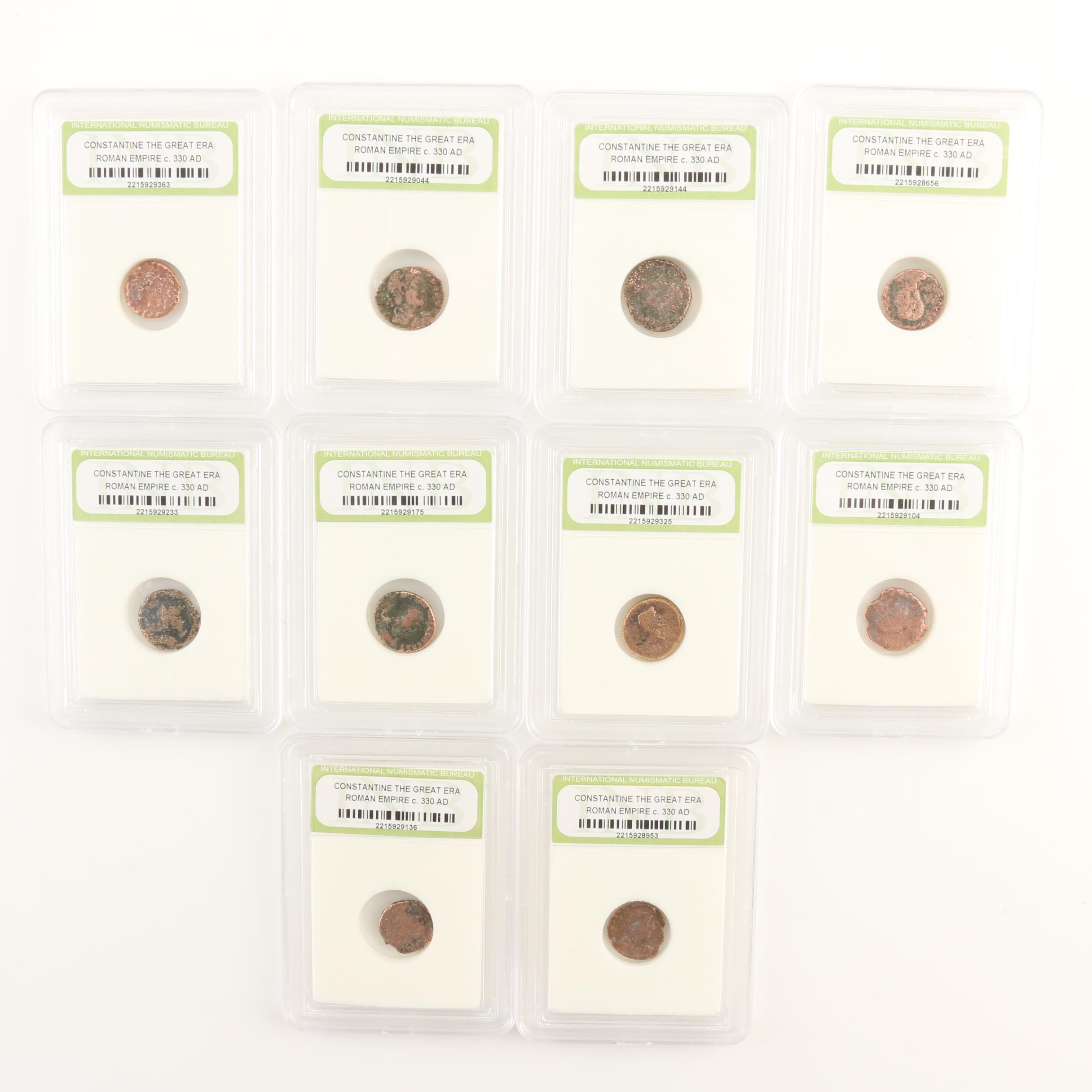 Ten Ancient Roman Imperial Bronze Coins from Constantine the Great's Era
