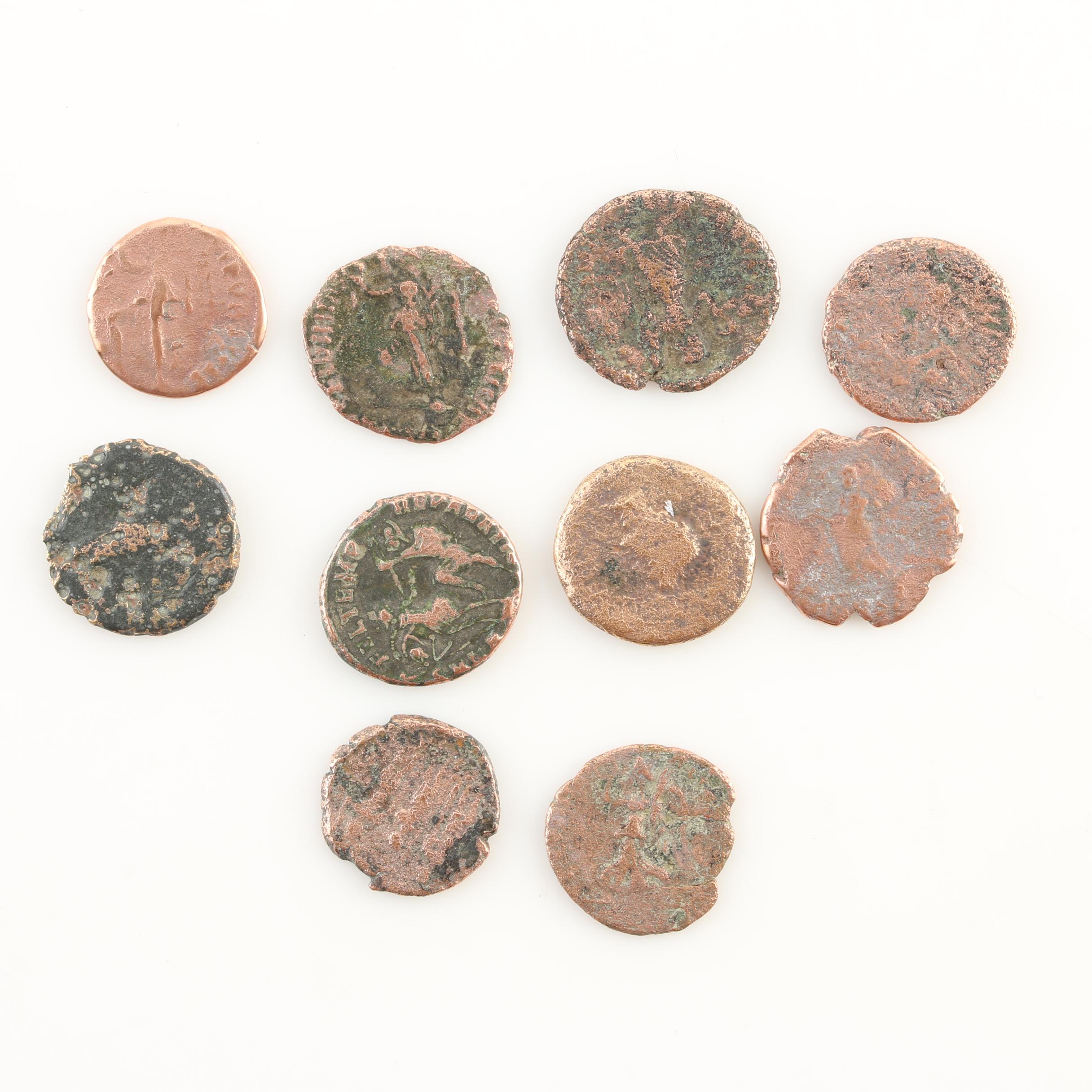 Ten Ancient Roman Imperial Bronze Coins from Constantine the Great's Era
