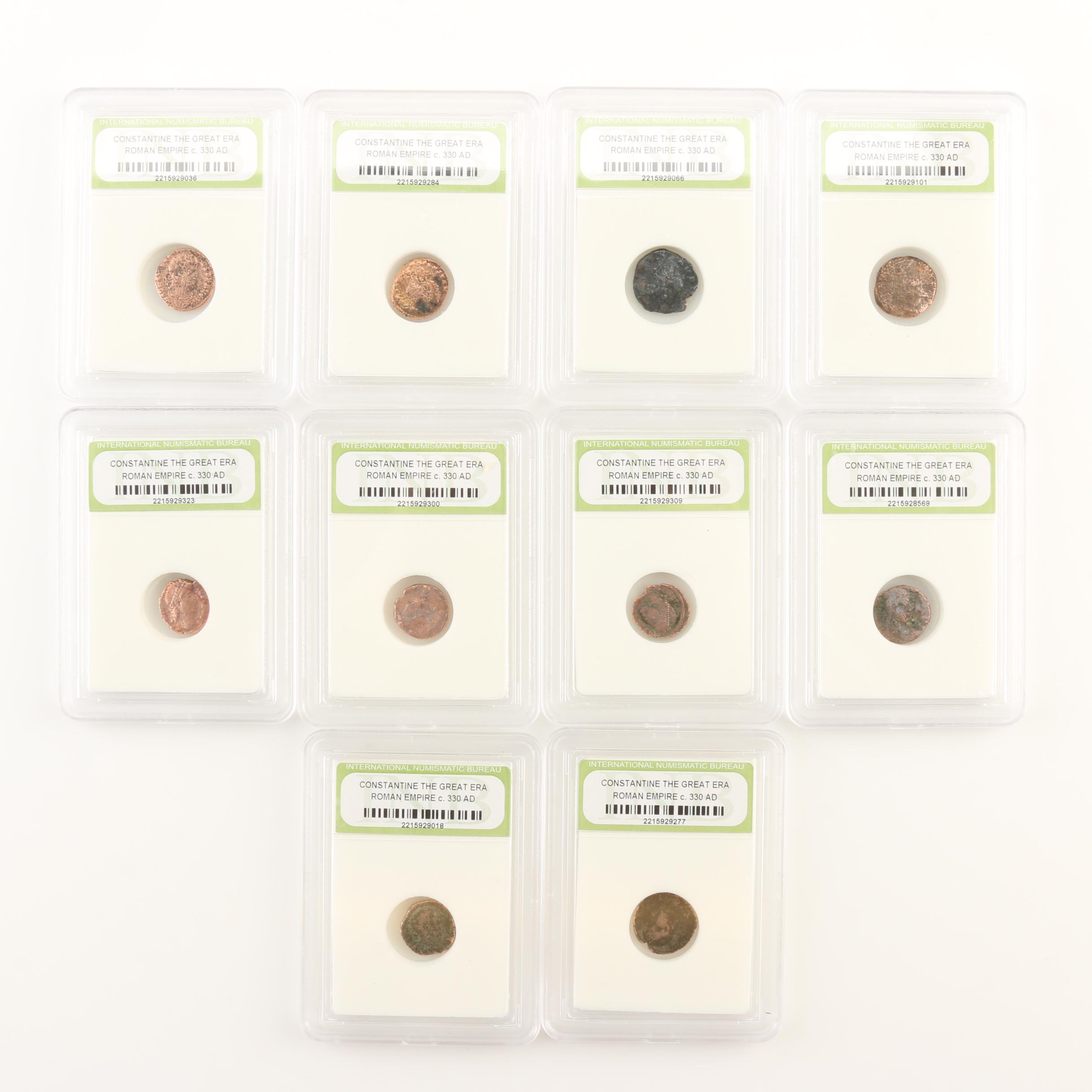 Ten Ancient Roman Imperial Bronze Coins from Constantine the Great's Era