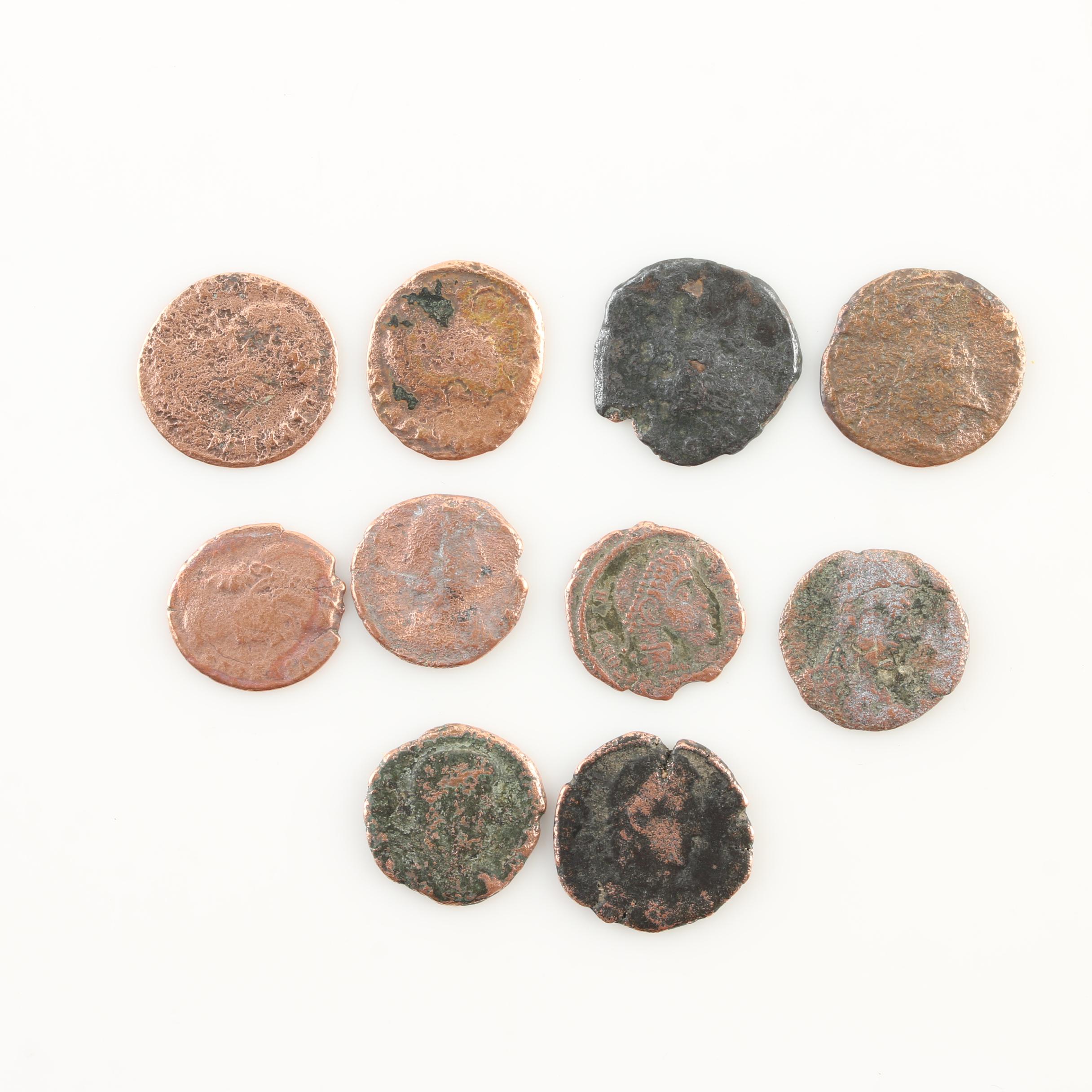 Ten Ancient Roman Imperial Bronze Coins from Constantine the Great's Era