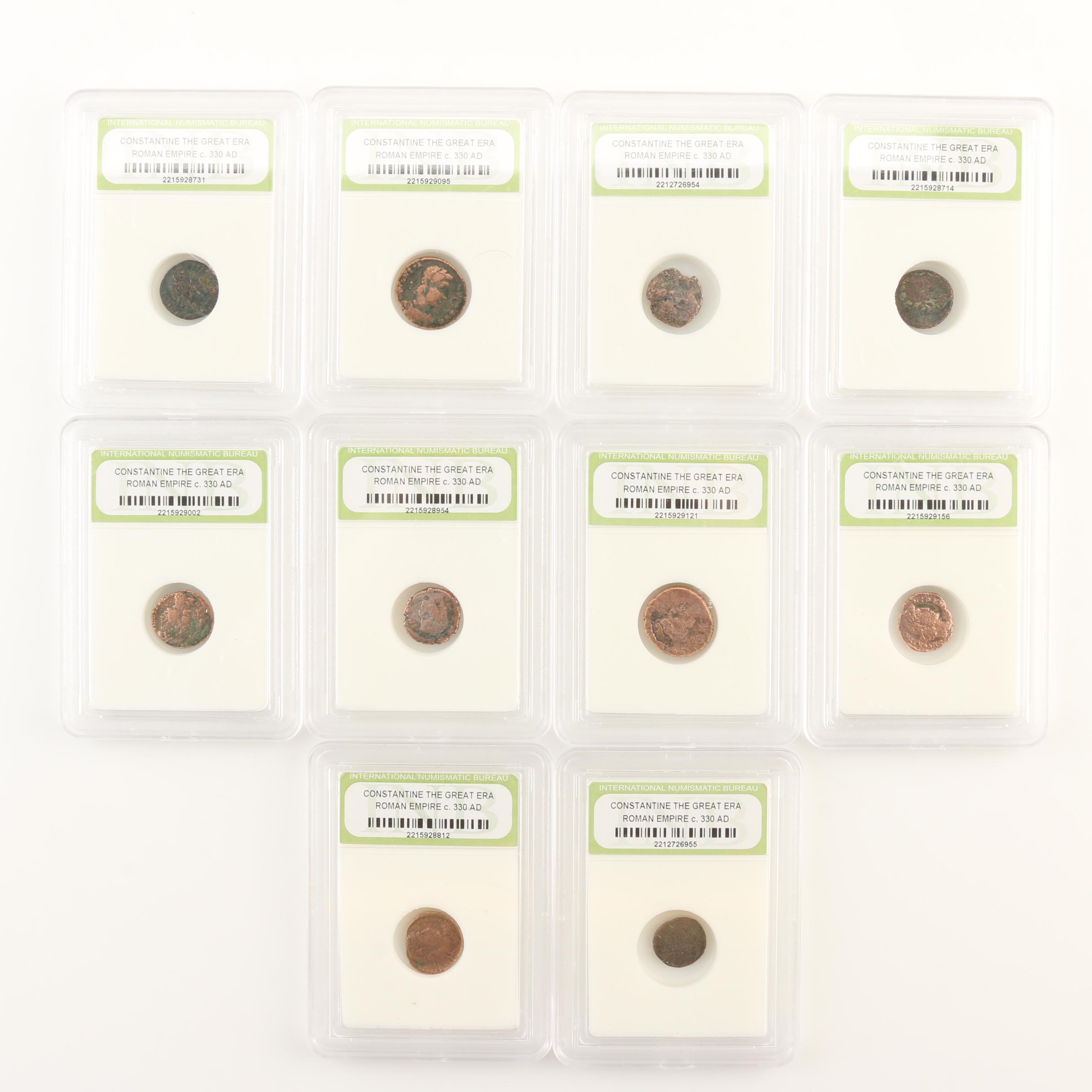 Ten Ancient Roman Imperial Bronze Coins from Constantine the Great's Era