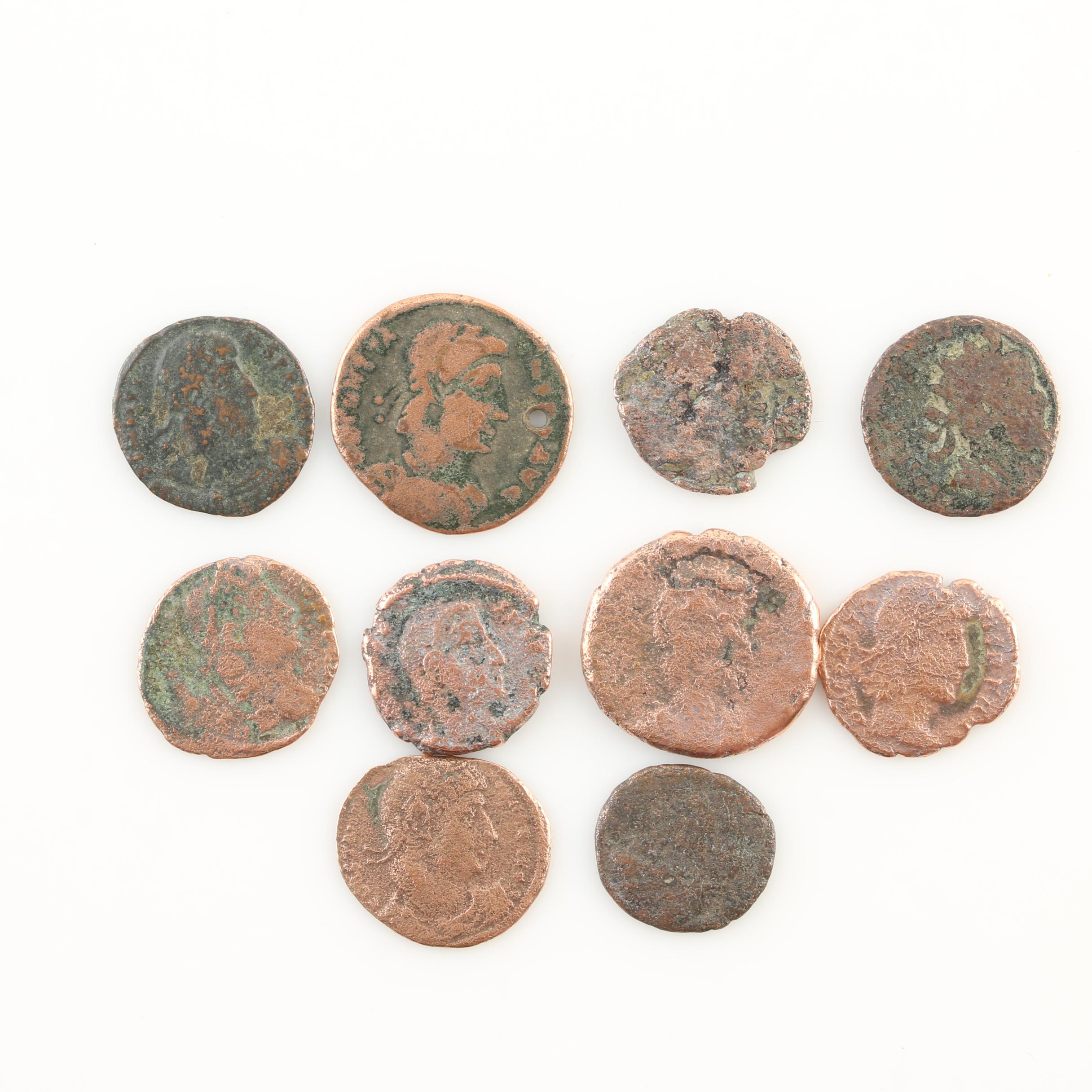 Ten Ancient Roman Imperial Bronze Coins from Constantine the Great's Era