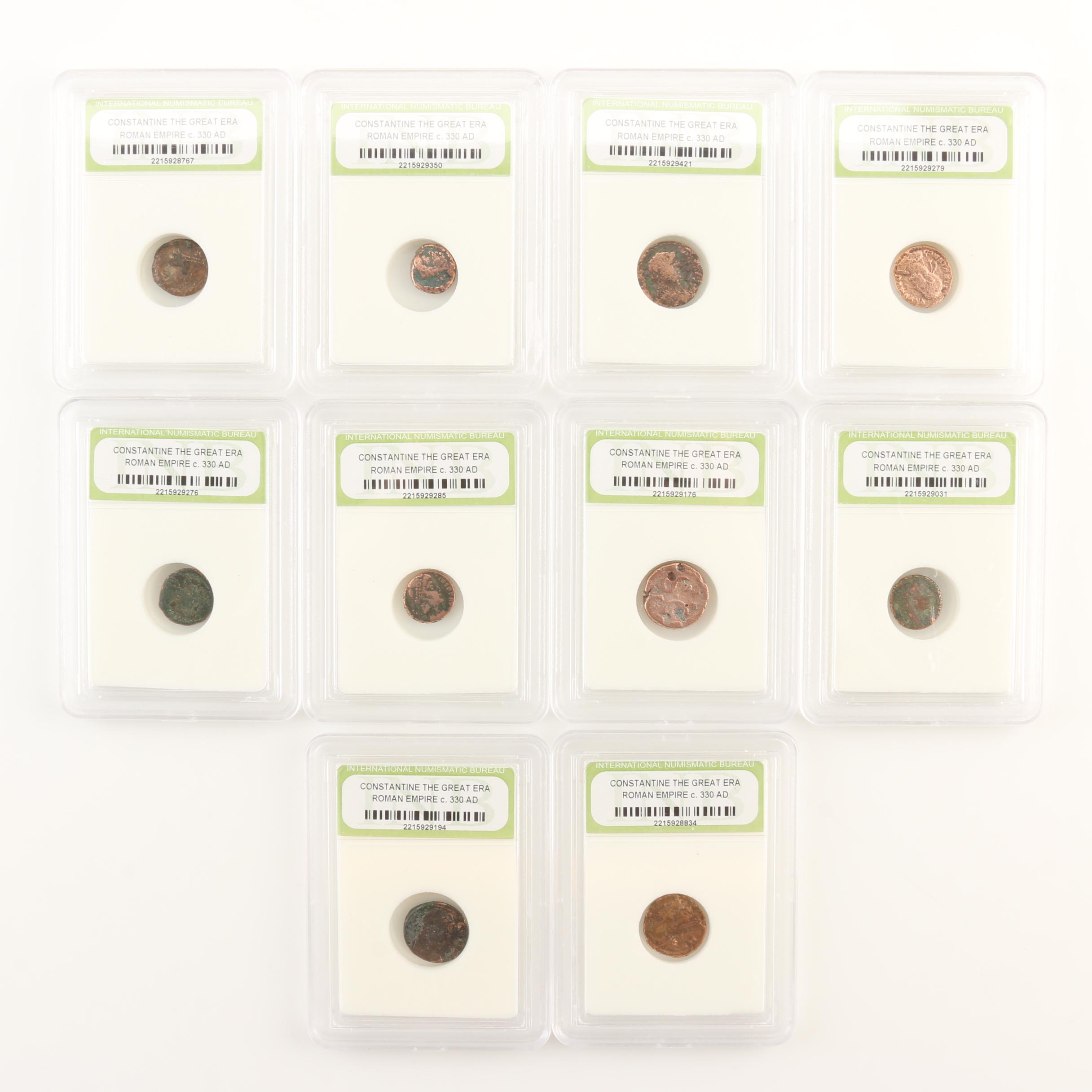 Ten Ancient Roman Imperial Bronze Coins from Constantine the Great's Era
