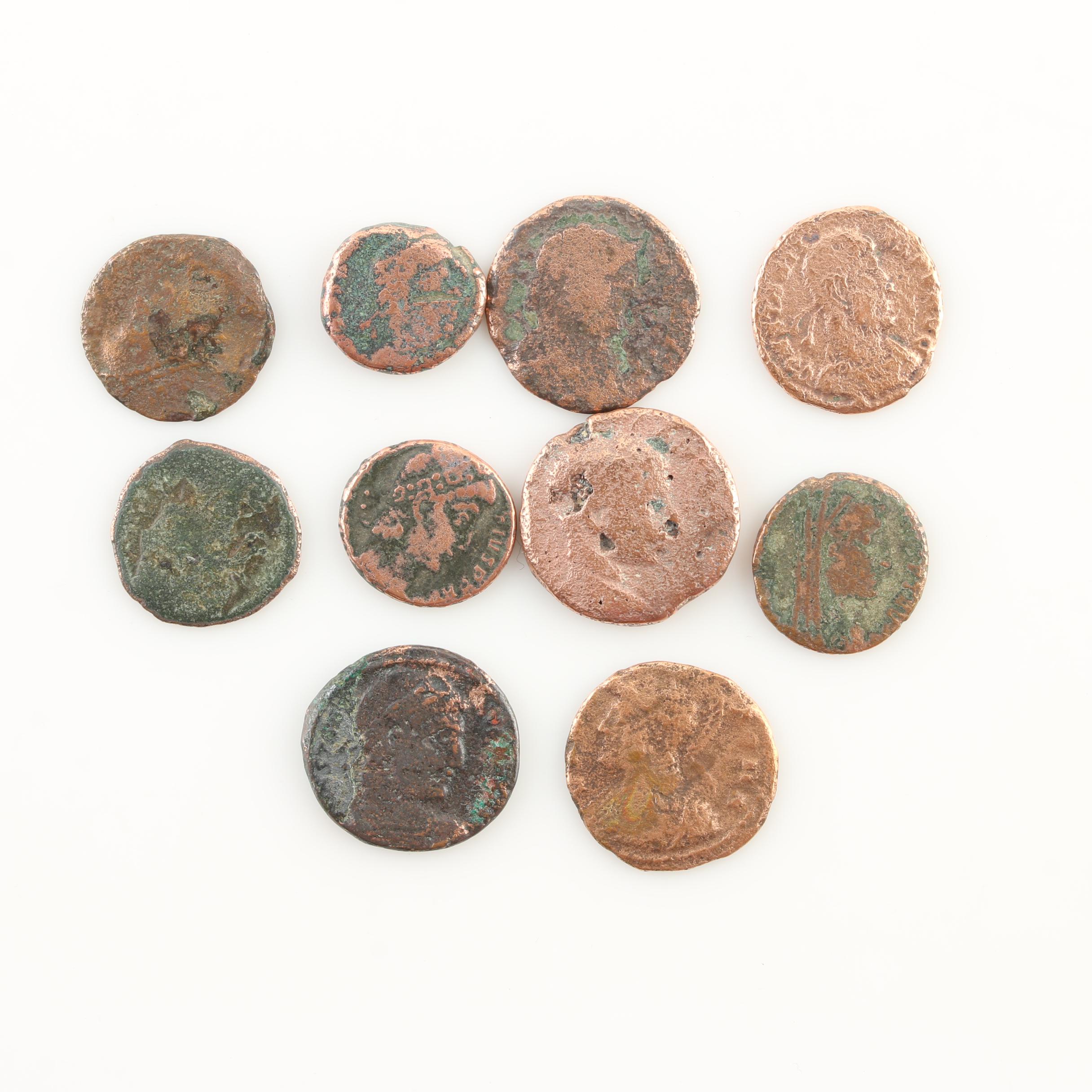 Ten Ancient Roman Imperial Bronze Coins from Constantine the Great's Era
