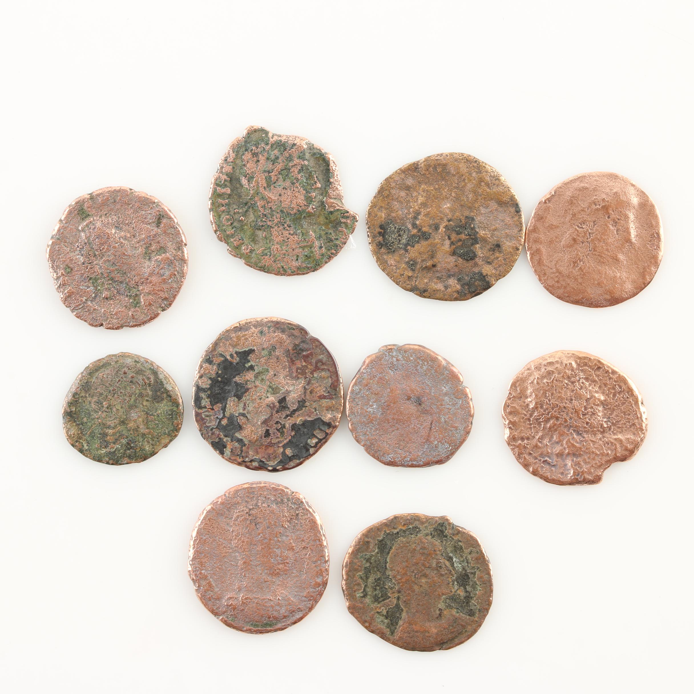 Ten Ancient Roman Imperial Bronze Coins from Constantine the Great's Era