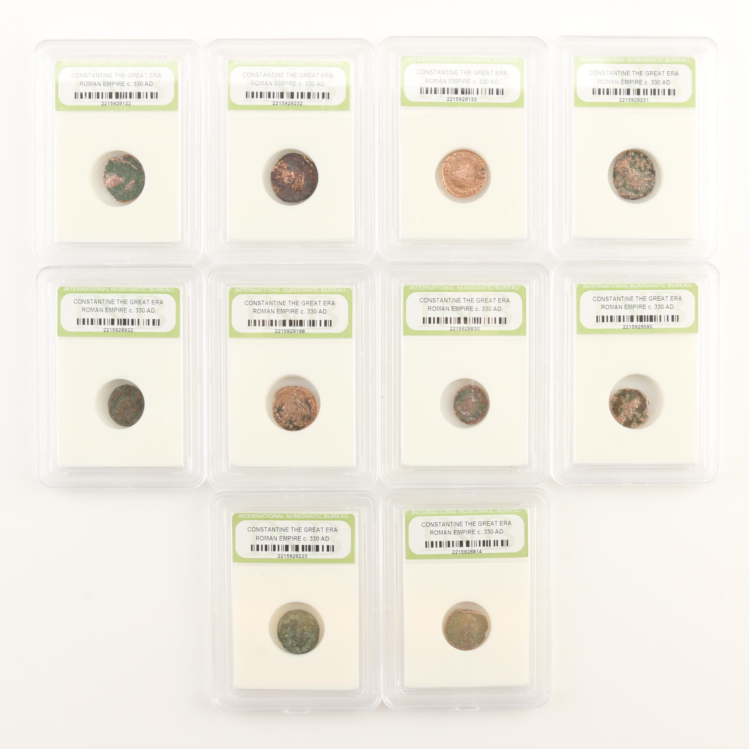 Ten Ancient Roman Imperial Bronze Coins from Constantine the Great's Era