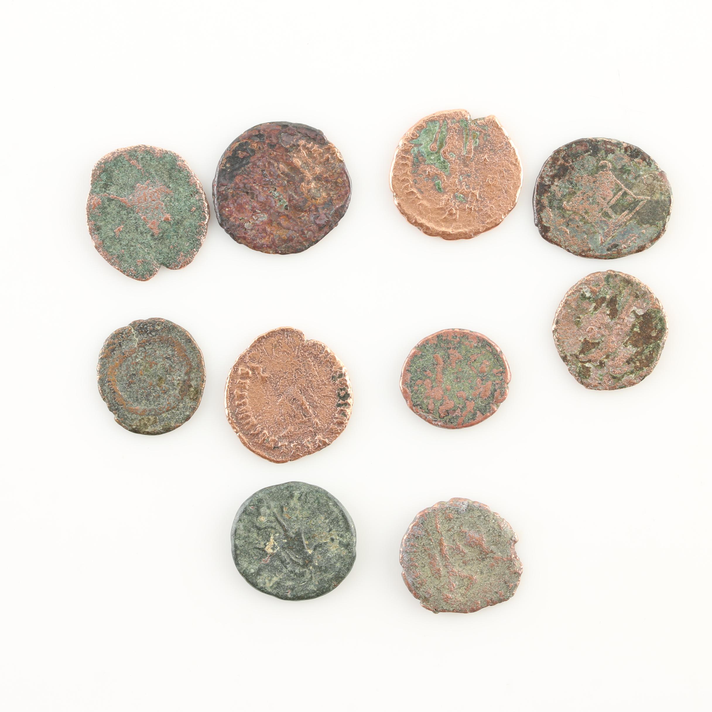 Ten Ancient Roman Imperial Bronze Coins from Constantine the Great's Era