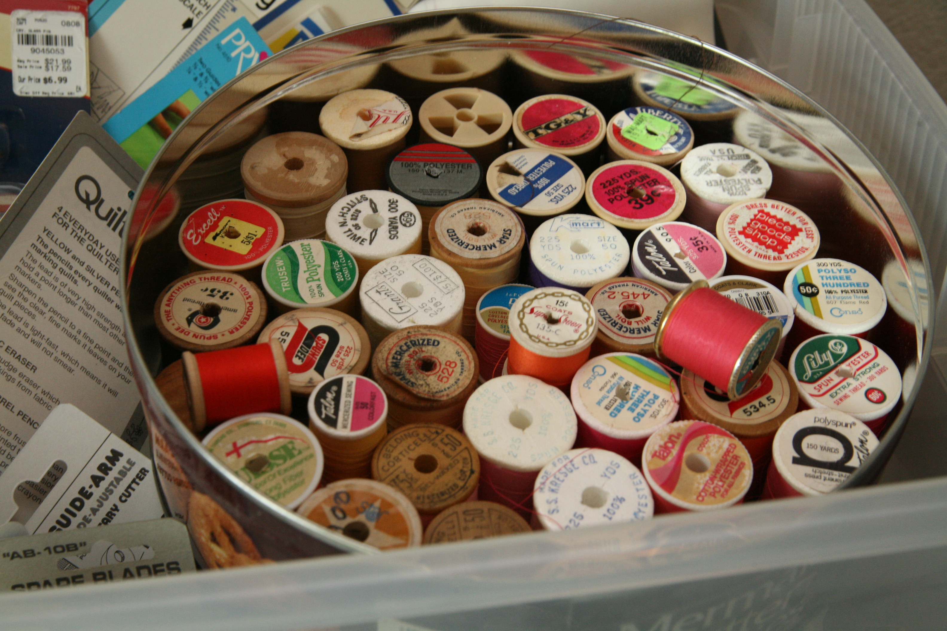Spools of Thread, Scissors and Other Sewing Supplies