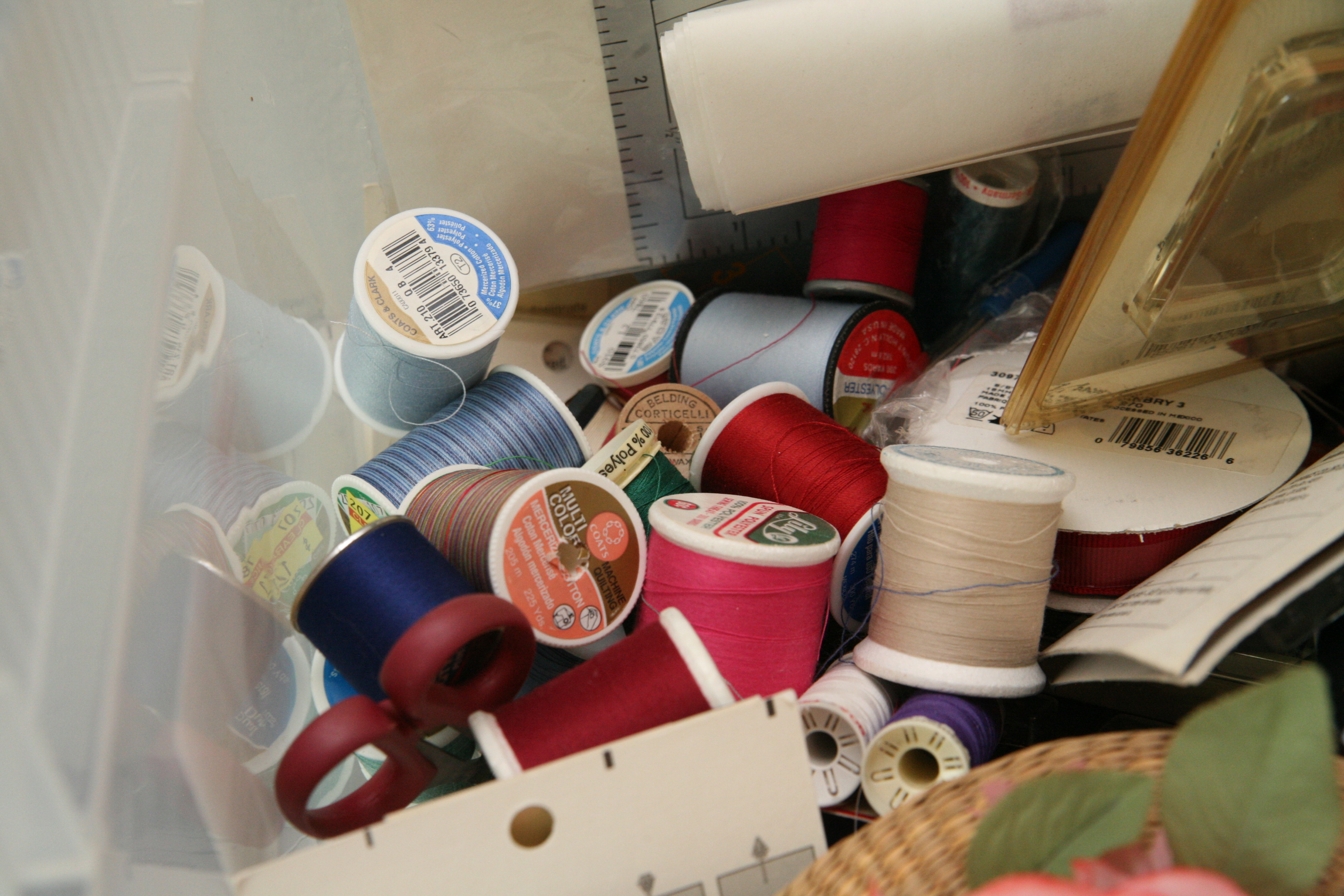 Spools of Thread, Scissors and Other Sewing Supplies