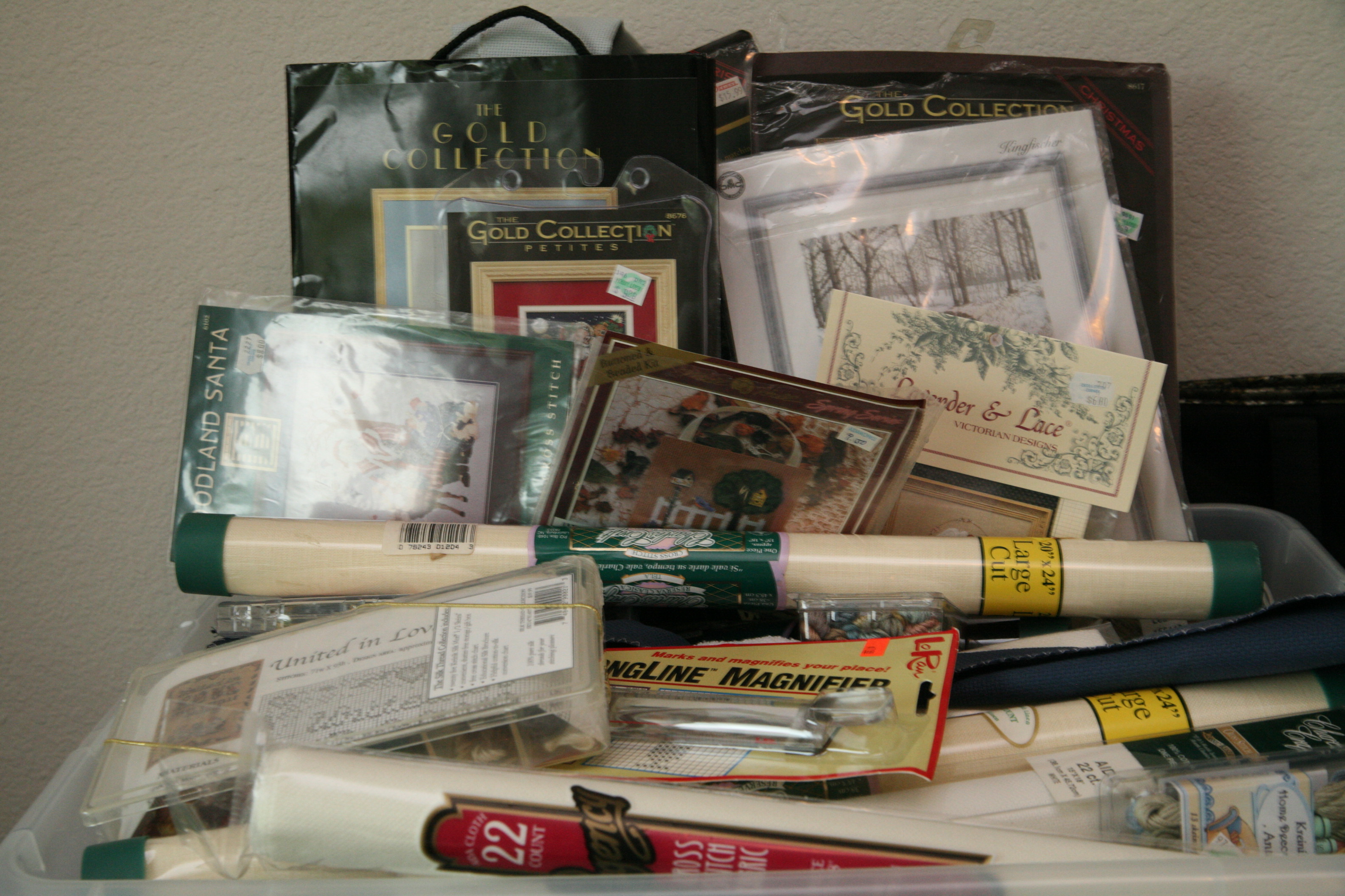 Embroidery Patterns, Floss, and Storage Cases