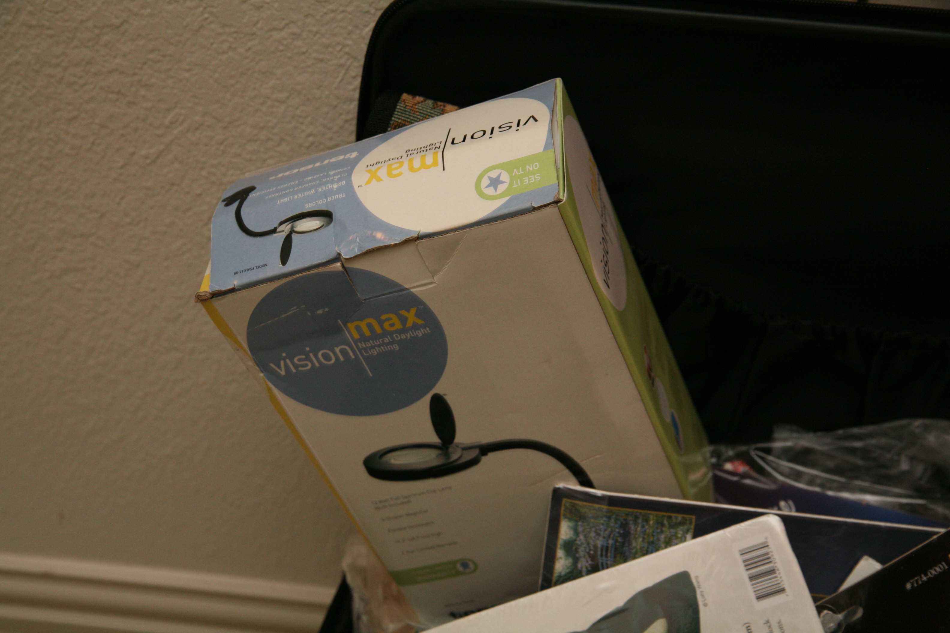 Suitcase With Vision Max Light and Needlepoint and Embroidery Supplies