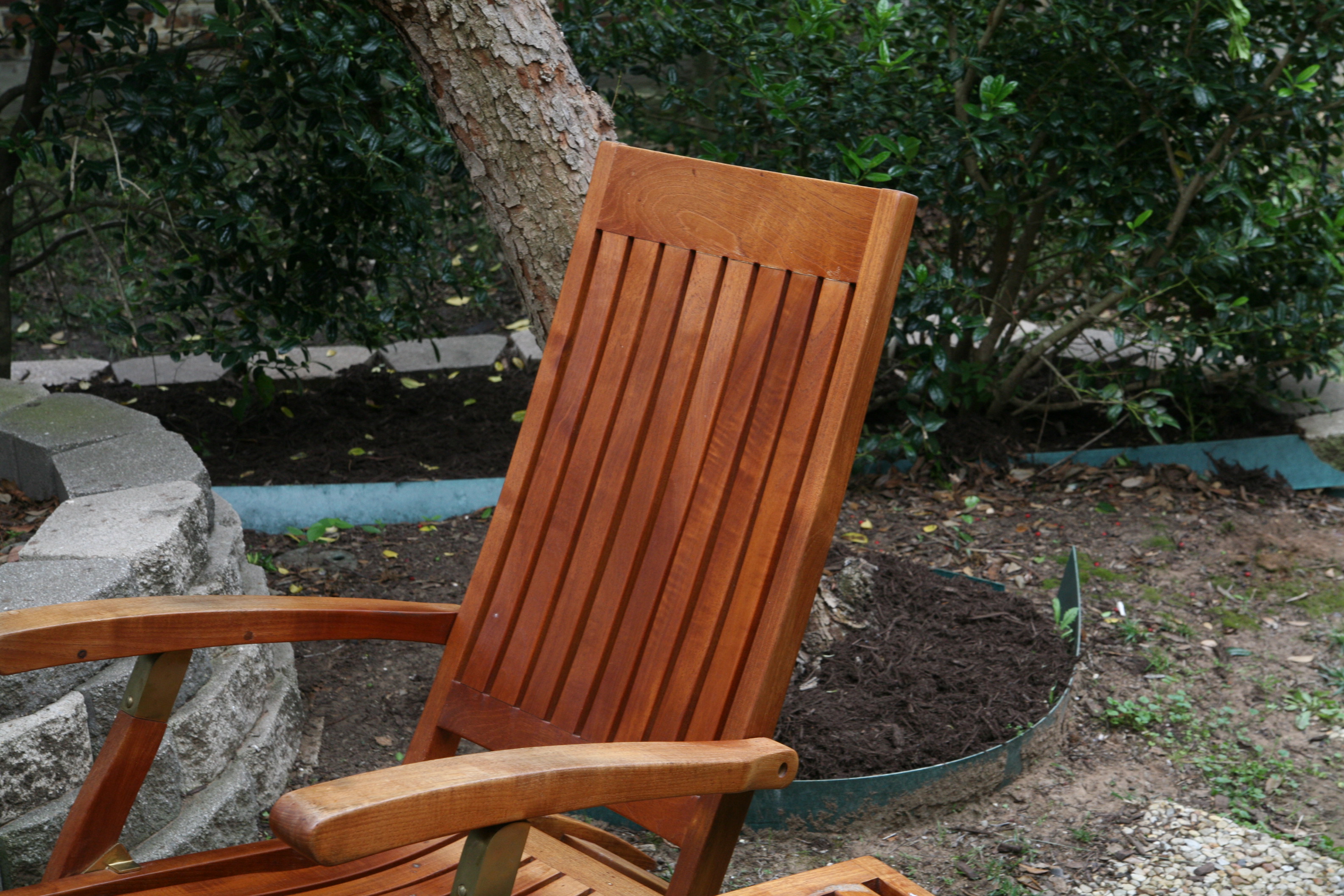 Royal Teak Folding Lounge Chair and Table with Brass Accents