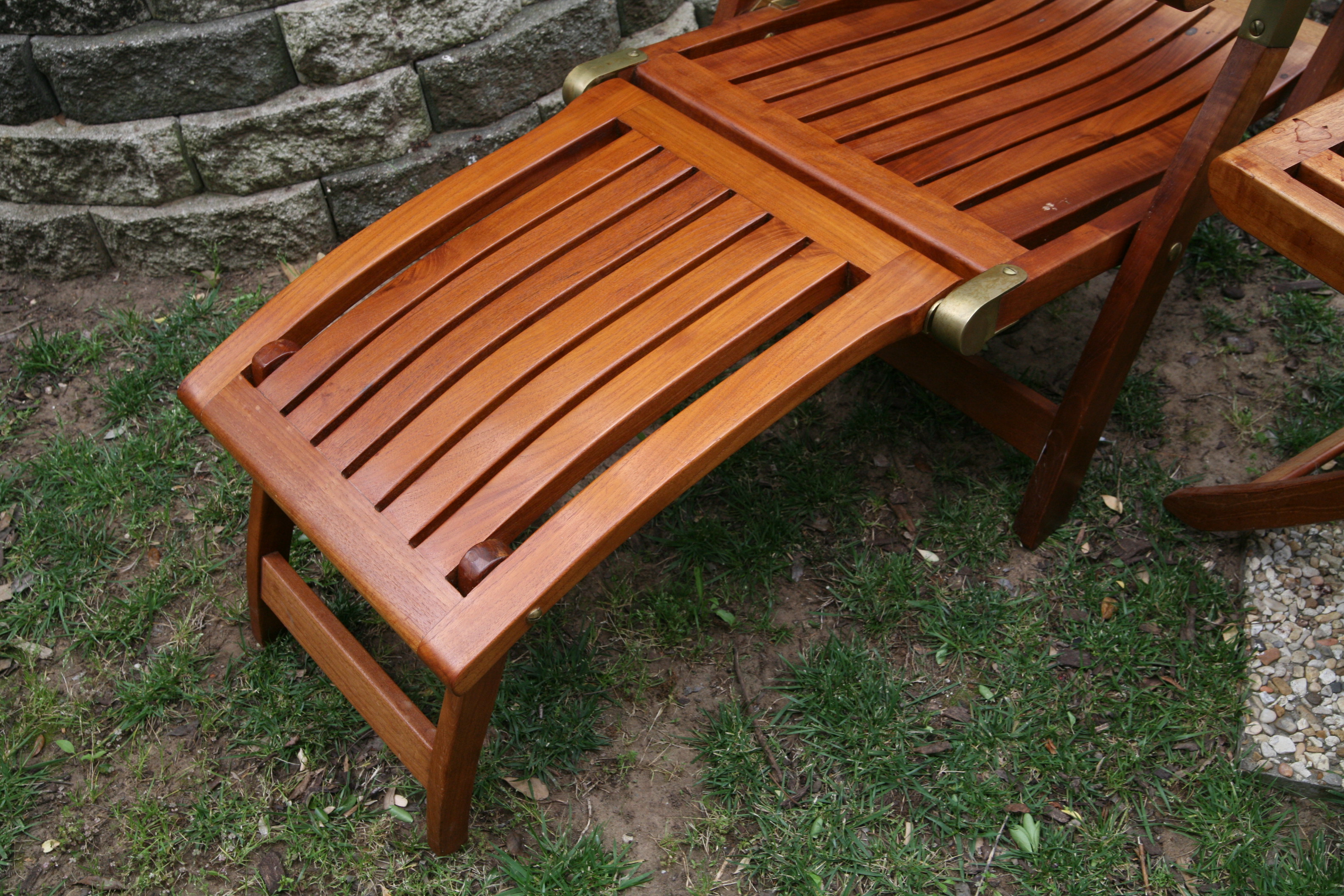 Royal Teak Folding Lounge Chair and Table with Brass Accents