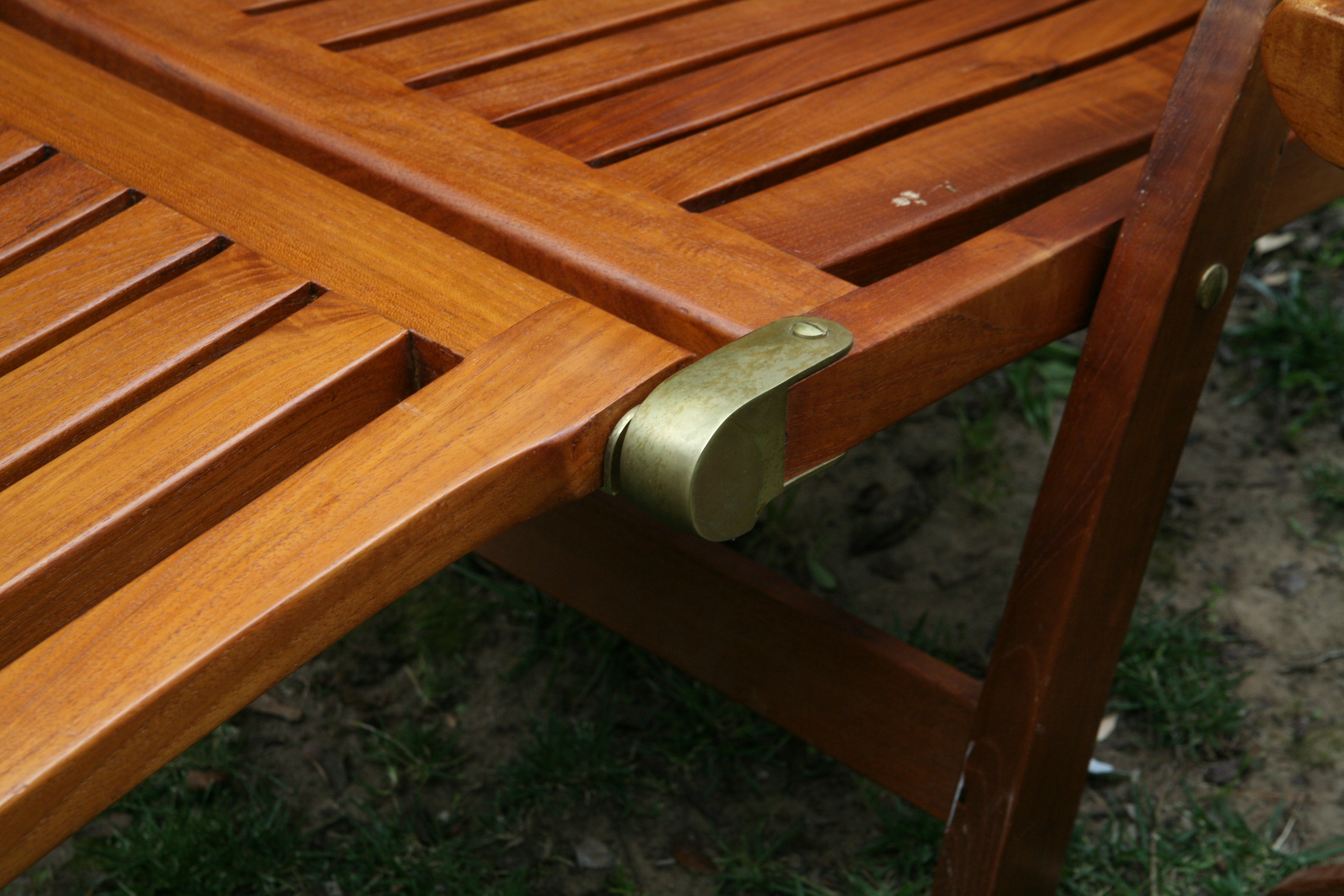 Royal Teak Folding Lounge Chair and Table with Brass Accents