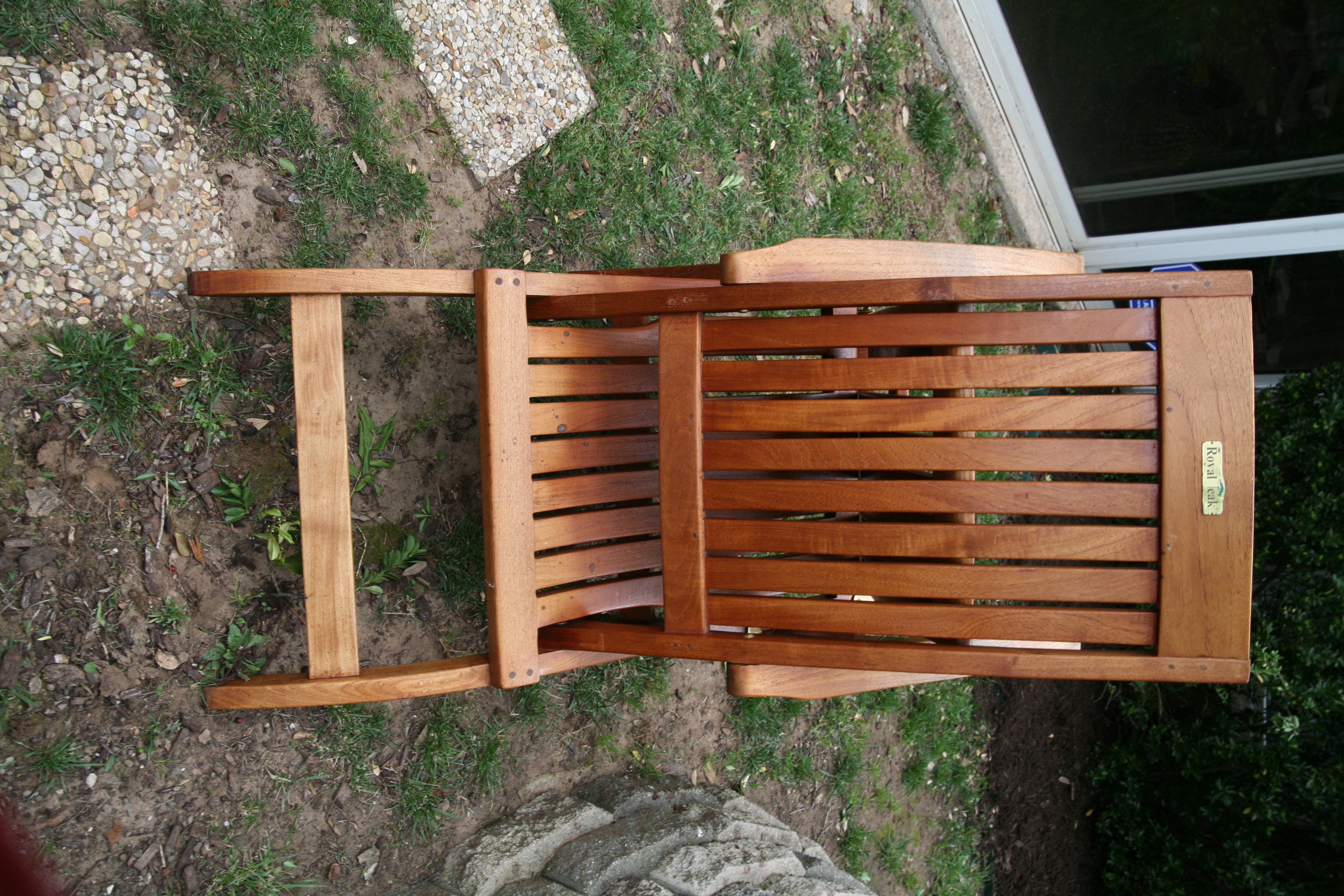 Royal Teak Folding Lounge Chair and Table with Brass Accents