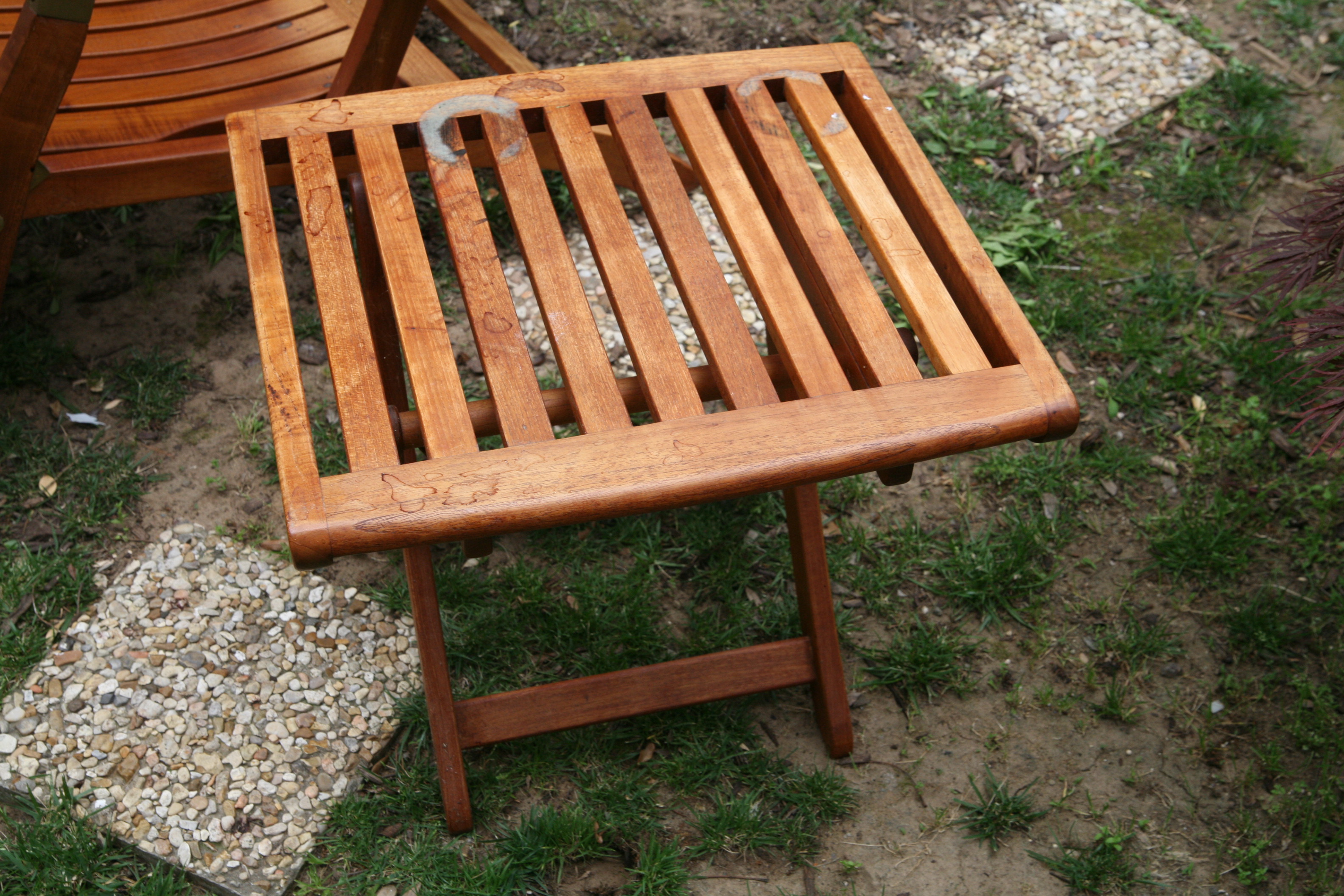 Royal Teak Folding Lounge Chair and Table with Brass Accents