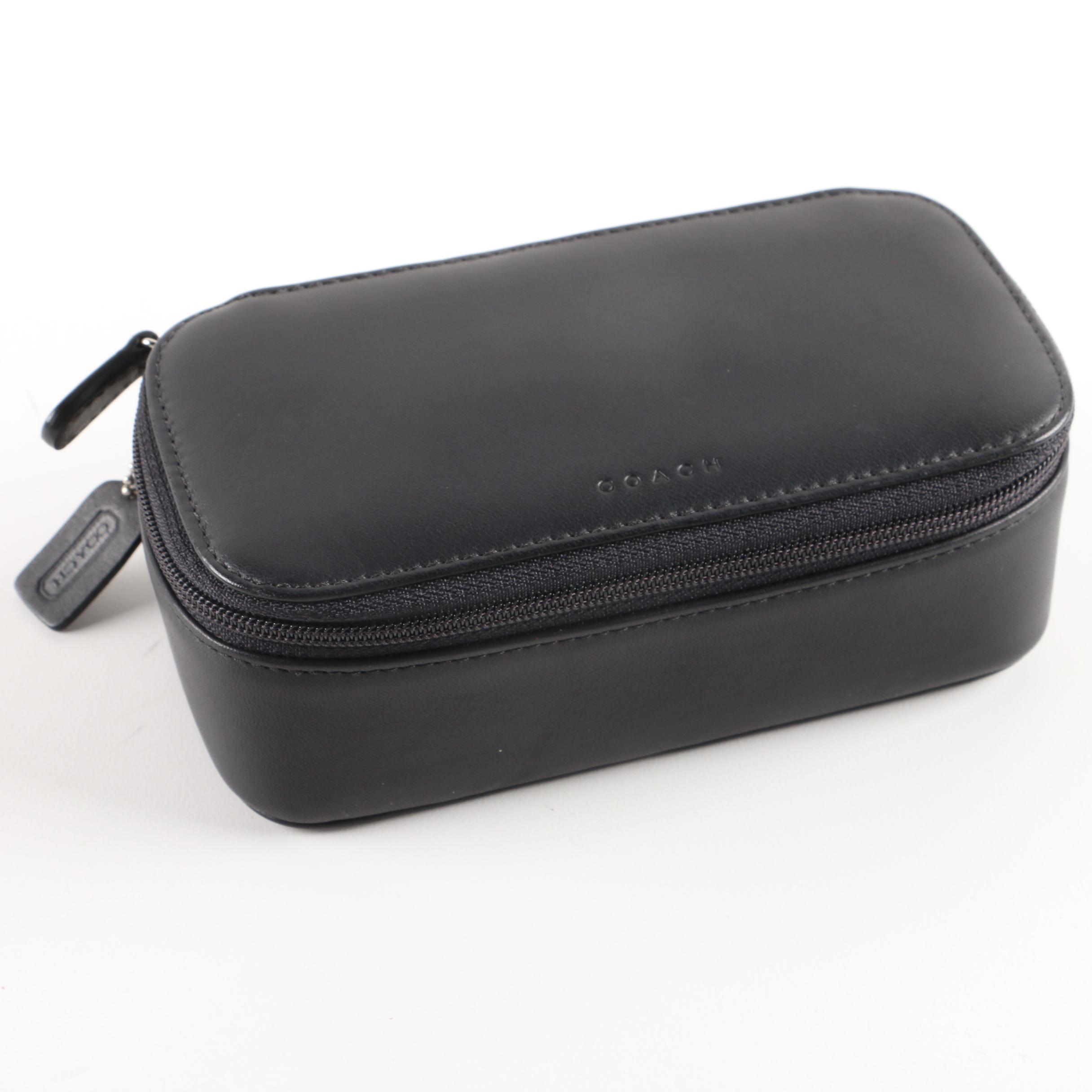 Coach Black Leather Cosmetic Case with Mirror