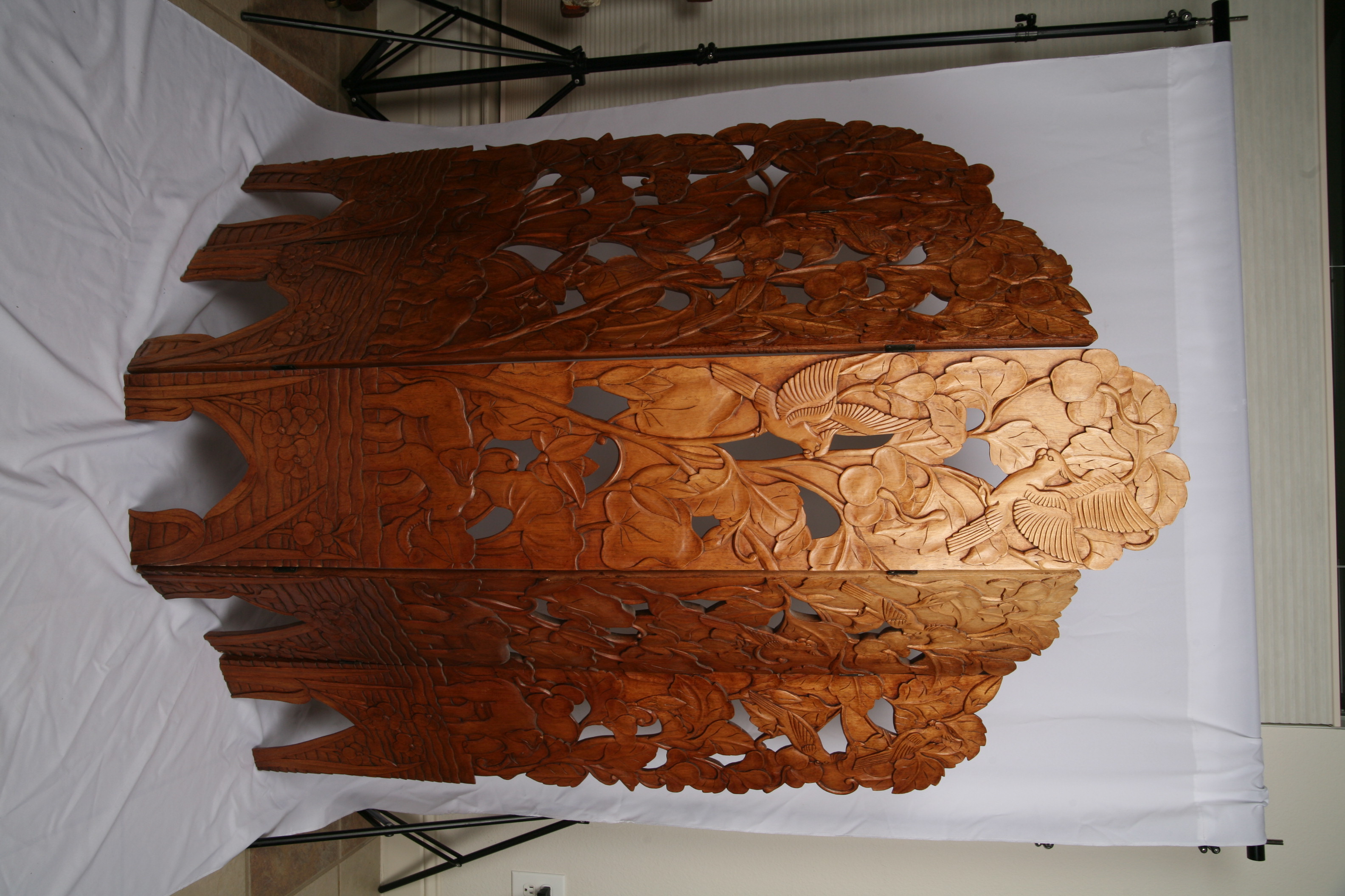 Five Panel Carved Wood Screen